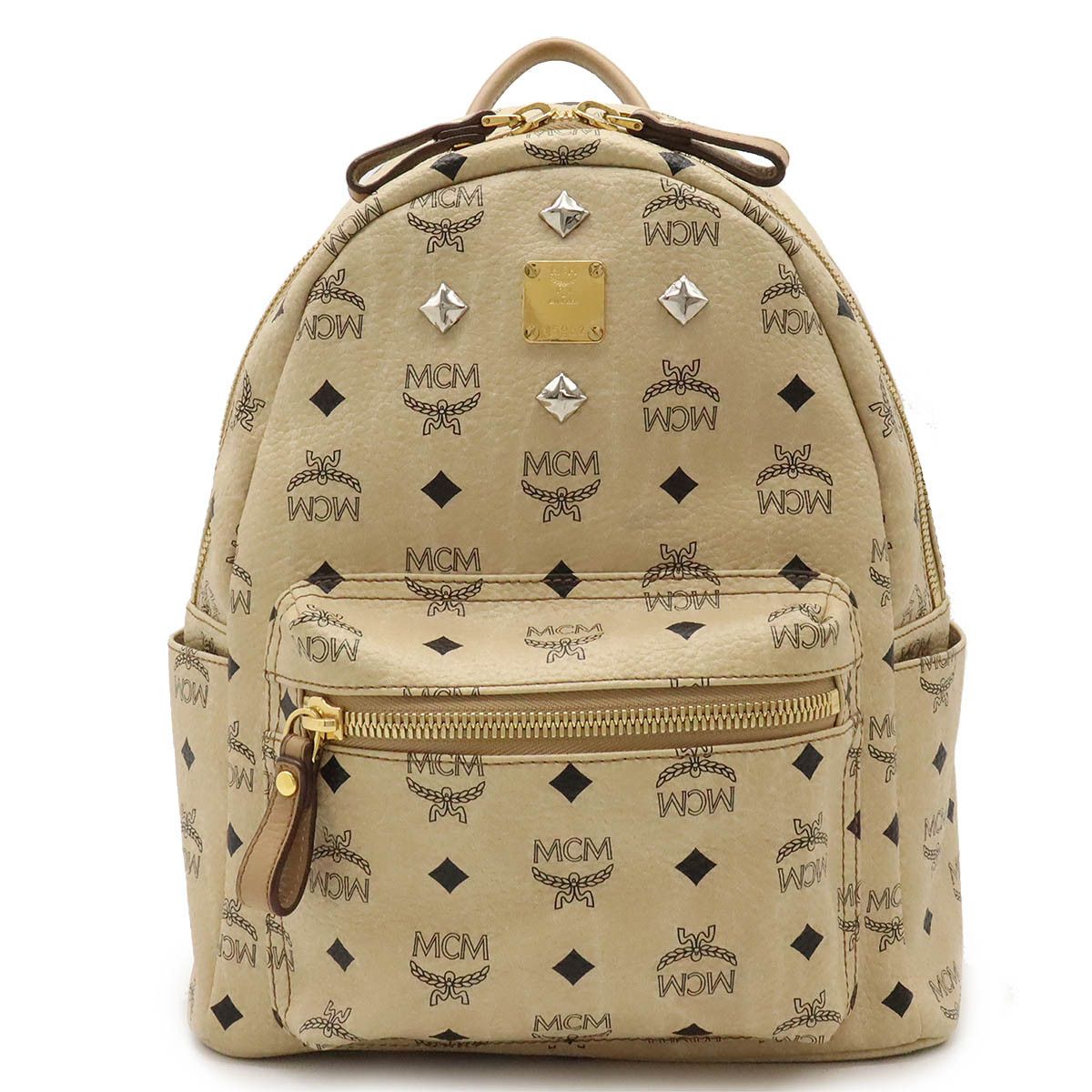 MCM MCM MCM Logo Backpack PVC Leather Studs Beige MMK2AVE20IG001 Canvas Backpack MMK2AVE20IG001 in Great Condition Size ONE SIZE - 1 Thumbnail