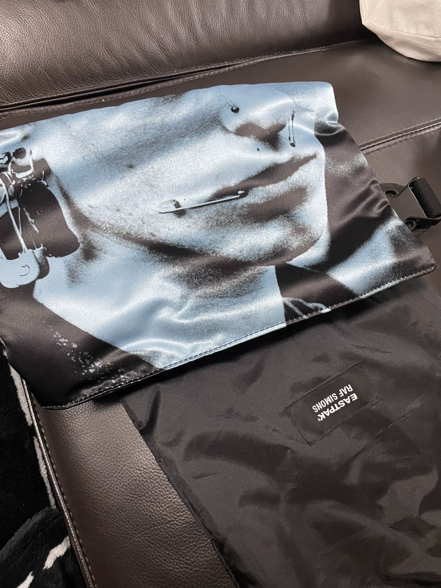 Raf Simons X Eastpak Blue Portrait Printed Crossbody Bag in Black, Men's