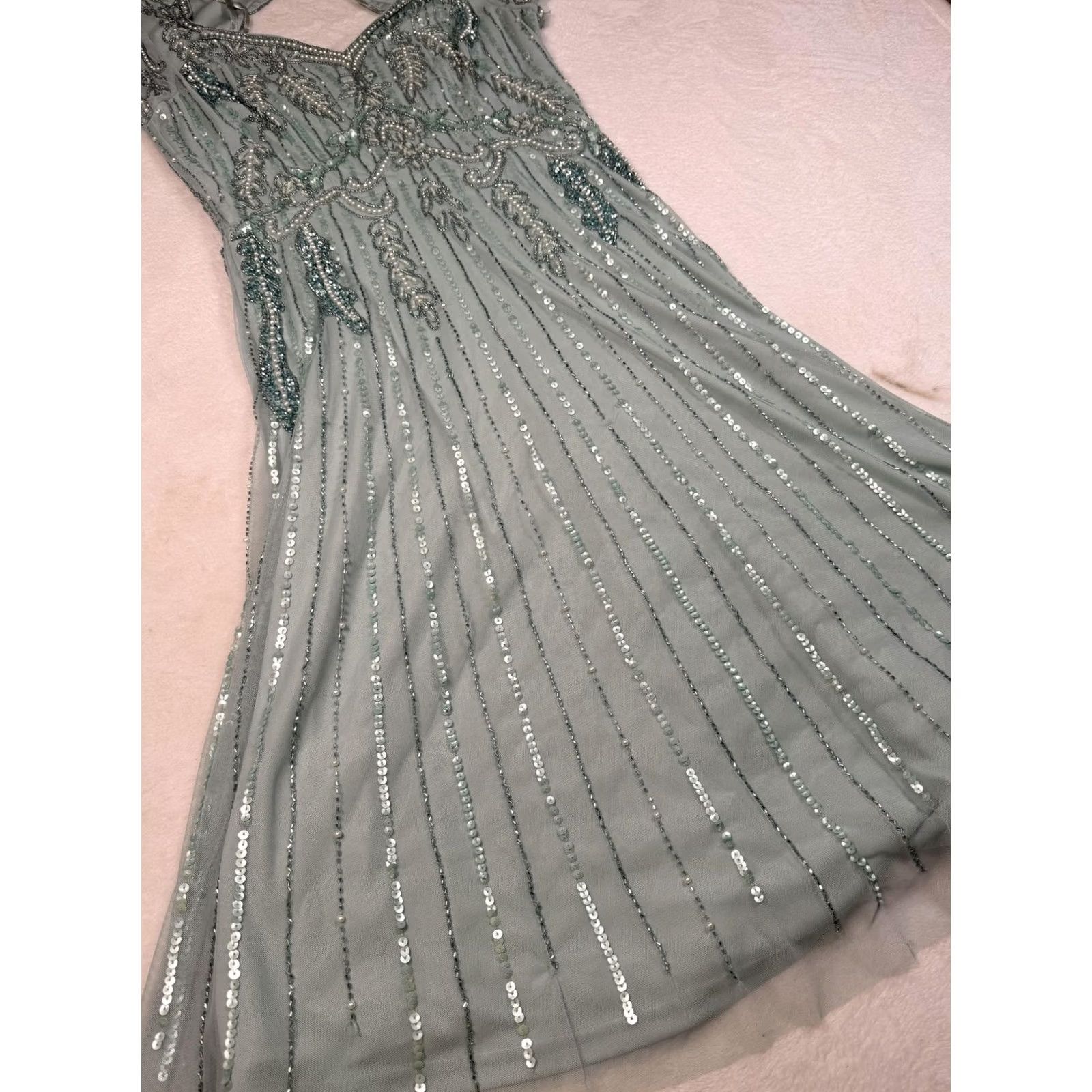 Adrianna Papell Adrianna Papell Dress Womens 6 Blue Beaded Tulle Sweetheart Maxi Gown Formal Size M / US 6-8 / IT 42-44 - 7 Thumbnail