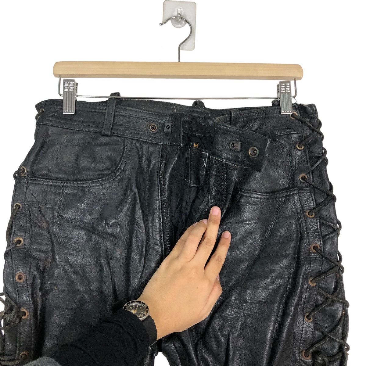 Genuine Leather 🔥Rare Bondage Punk Style Genuine Leather Pants Parachute Size US 30 / EU 46 - 9 Thumbnail