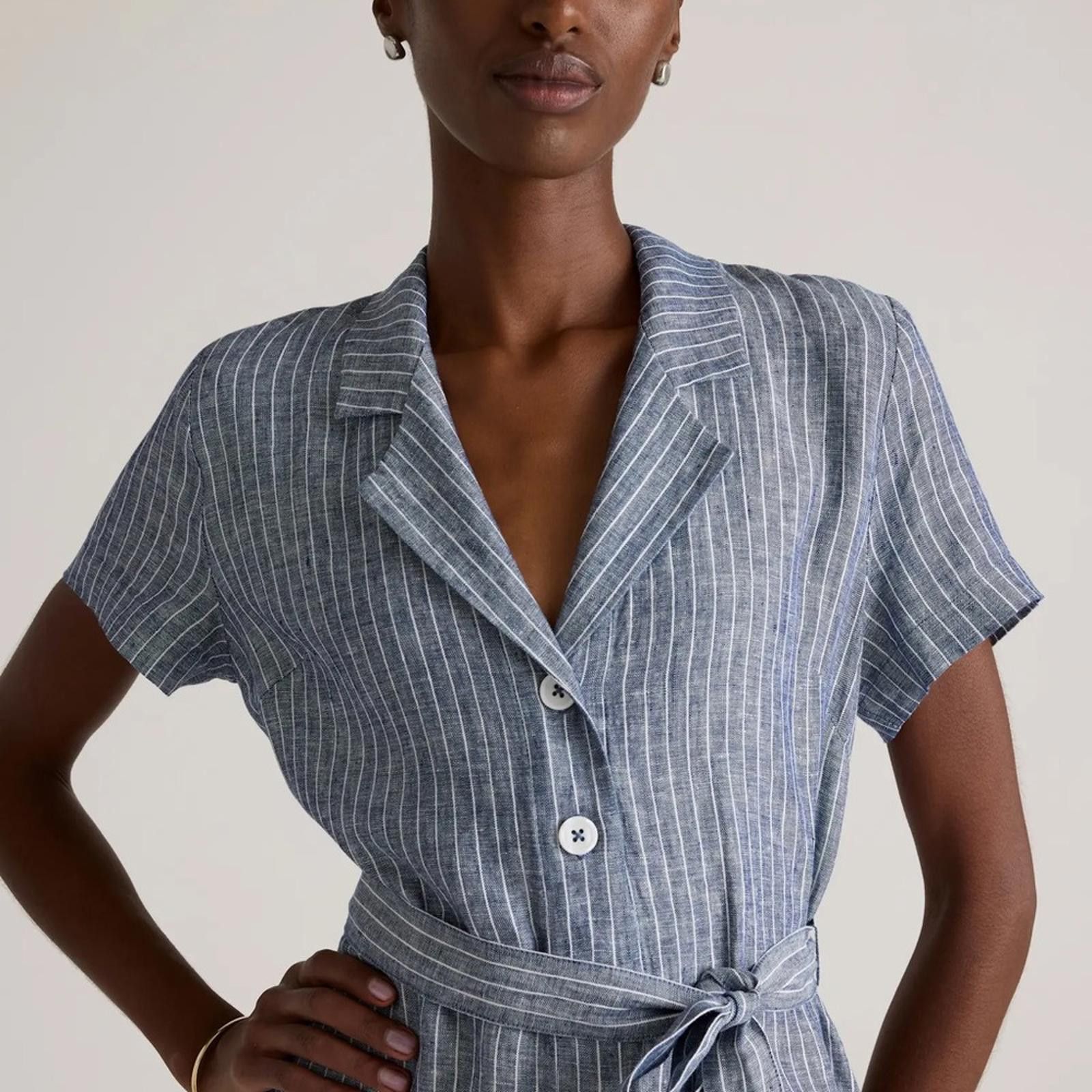 Quince Chambray Stripe Linen Button Front Dress Size S / US 4 / IT 40 - 4 Thumbnail