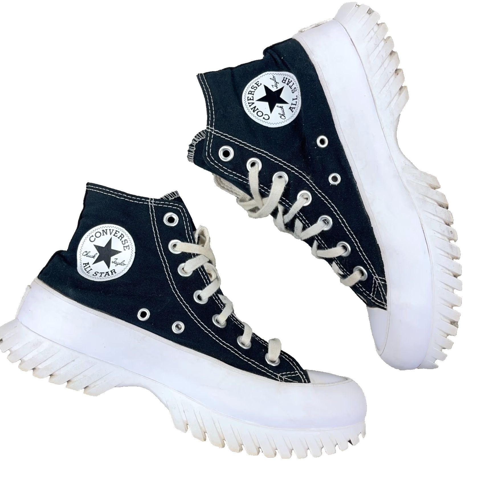 Converse VINTAGE Converse Chuck Taylor All Star A00870C Lugged Hi 2.0 Platform Sneaker Womens 7.5 Black Canvas Logo High Top Casual Shoes 70s Stars Size US 7.5 / IT 37.5 - 2 Thumbnail