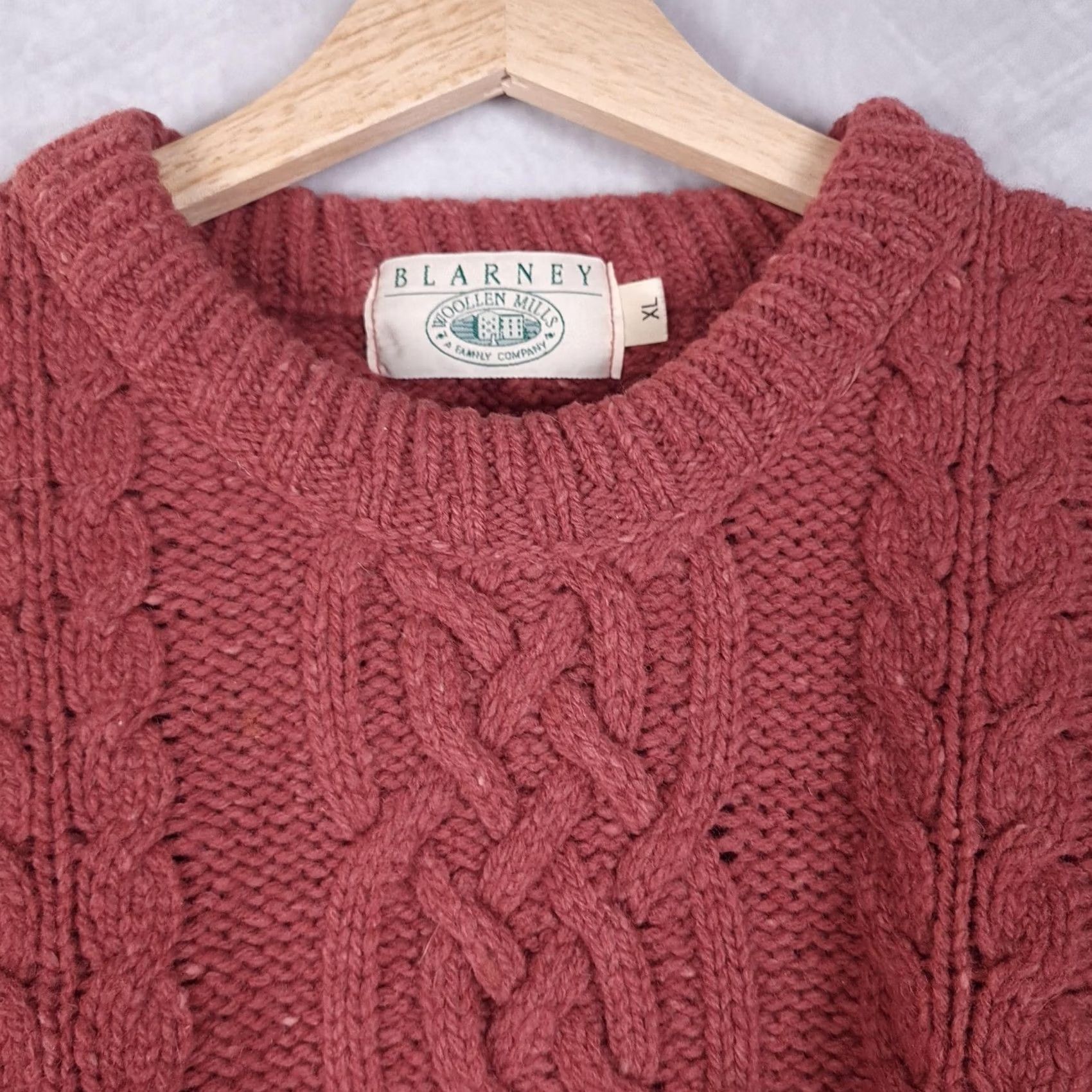 Pinko Blarney Woollen Mills Sweater Mens XL Pink Wool Fisherman Cable Knit Aran Crew Size US XL / EU 56 / 4 - 3 Thumbnail