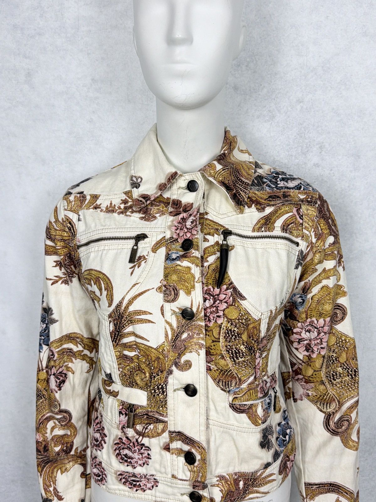 Roberto Cavalli Roberto Cavalli 2000’s Corseted Floral Baroque Denim Jacket Size S / US 4 / IT 40 - 6 Thumbnail