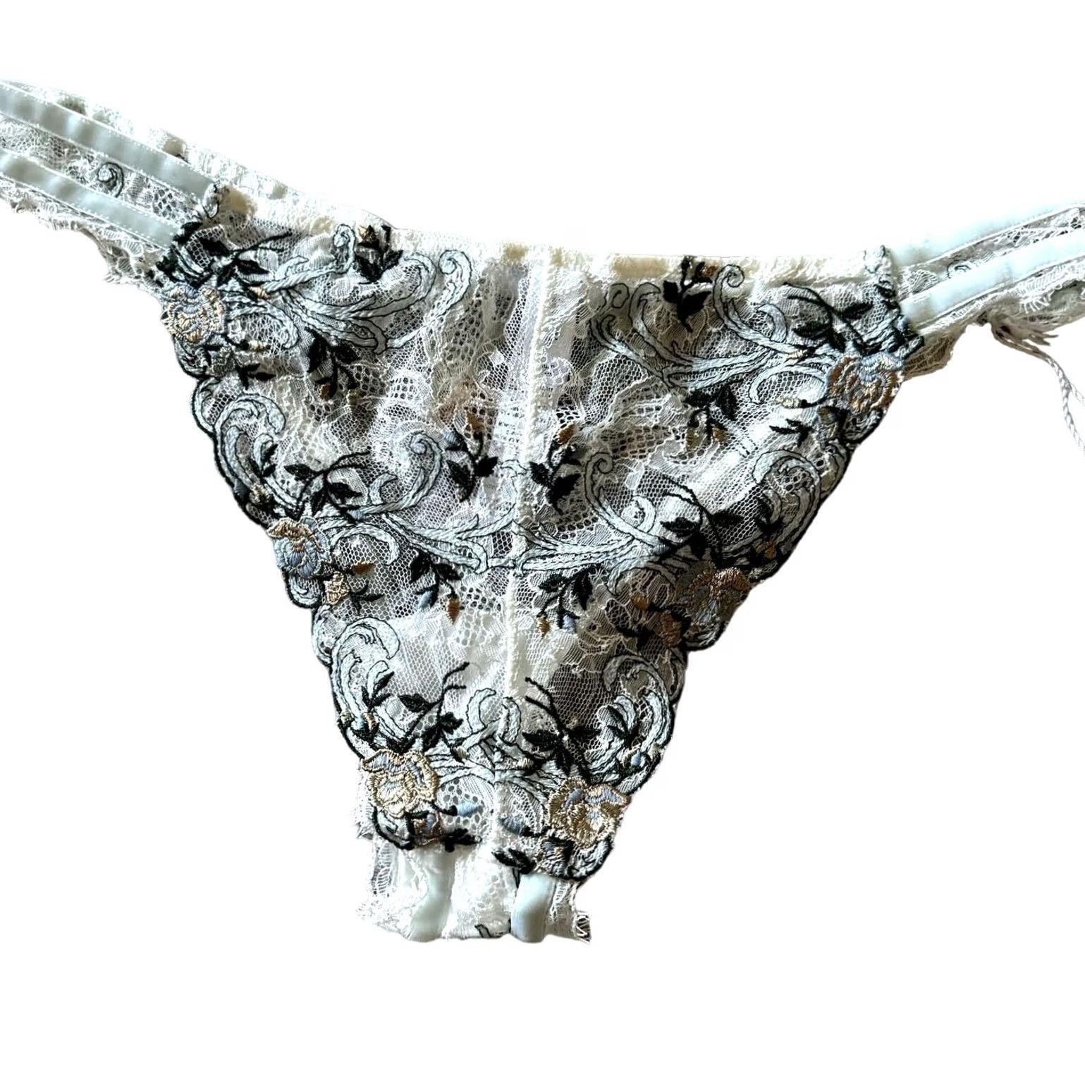 La Perla La Perla White Lace Blue Gold Floral Cheeky Panty M White Lace Blue Gold Floral Panties Women M Size 32" / US 10 / IT 46 - 4 Thumbnail