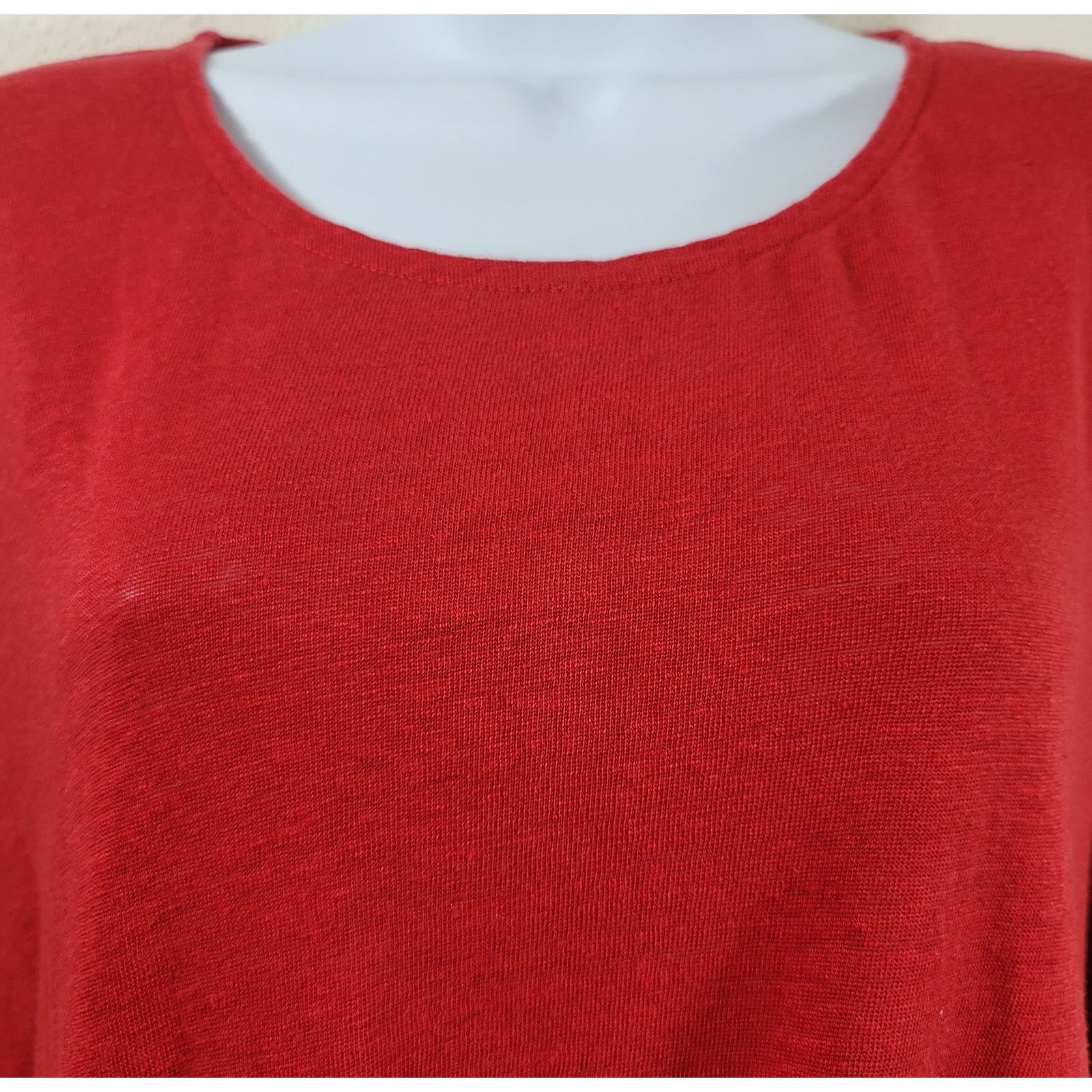 Alfani Alfani Red Slub Knit Dolman Short Sleeves Top Large Linen Size L / US 10 / IT 46 - 5 Thumbnail