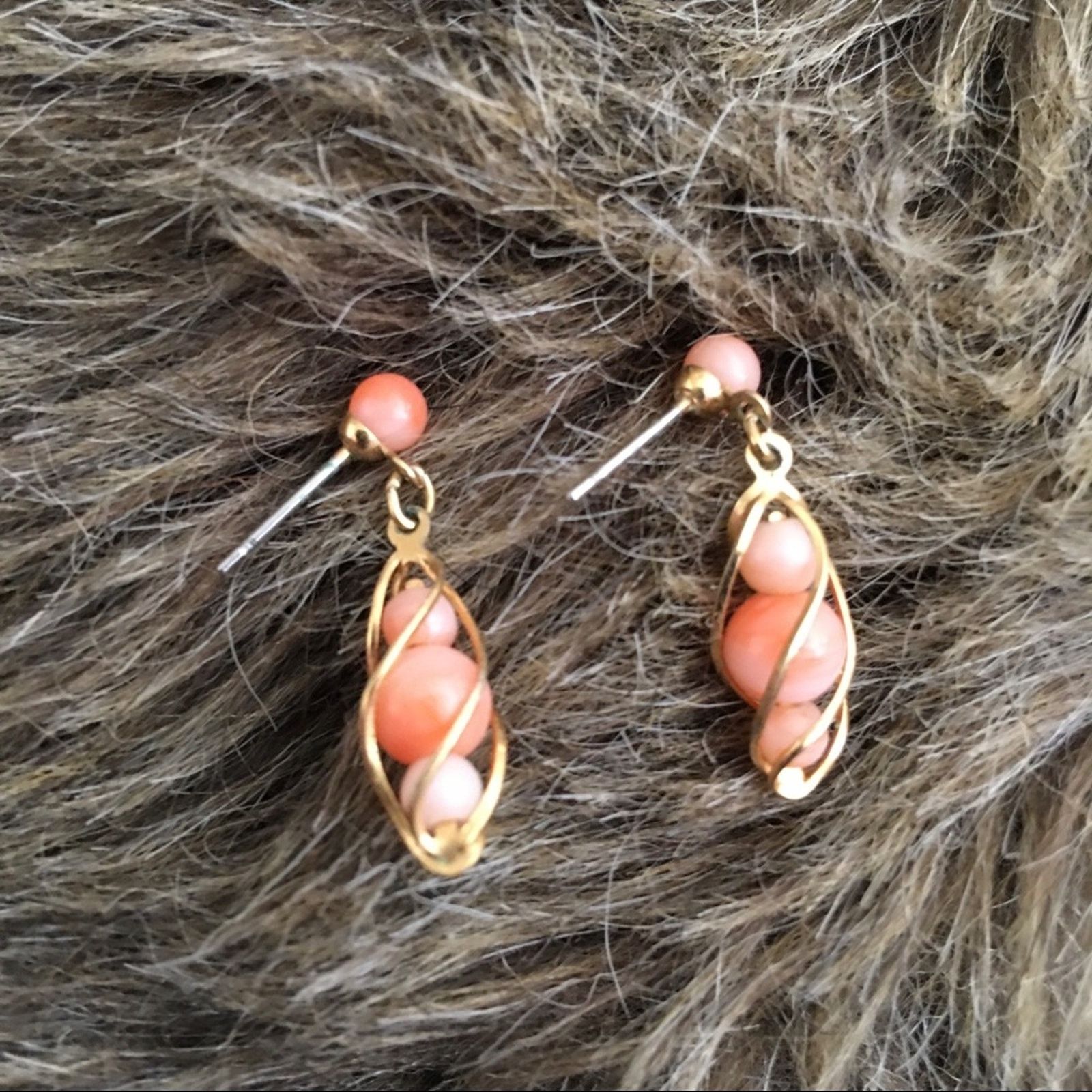 Vintage Vintage caged peach bead dangle pierced earrings Size ONE SIZE - 2 Thumbnail