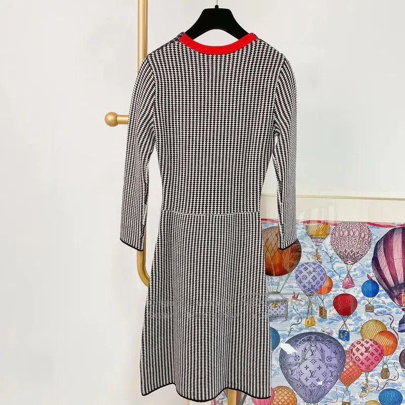 Dior Dior Gray Wool Houndstooth Long Sleeve Dress . Size S / US 4 / IT 40 - 3 Thumbnail