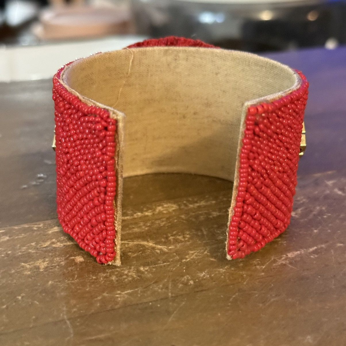 Other Handmade red and gold beaded evil eye wide cuff bracelet Size ONE SIZE - 5 Thumbnail