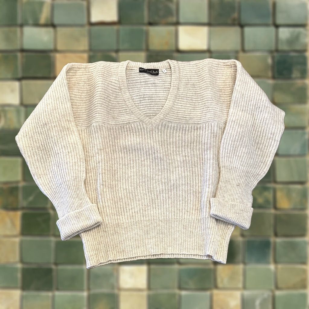 Vintage VINTAGE Saddle Club Portugal Wool Sweater L Beige Cable-Knit V-Neck Mens Size US L / EU 52-54 / 3 - 1 Thumbnail