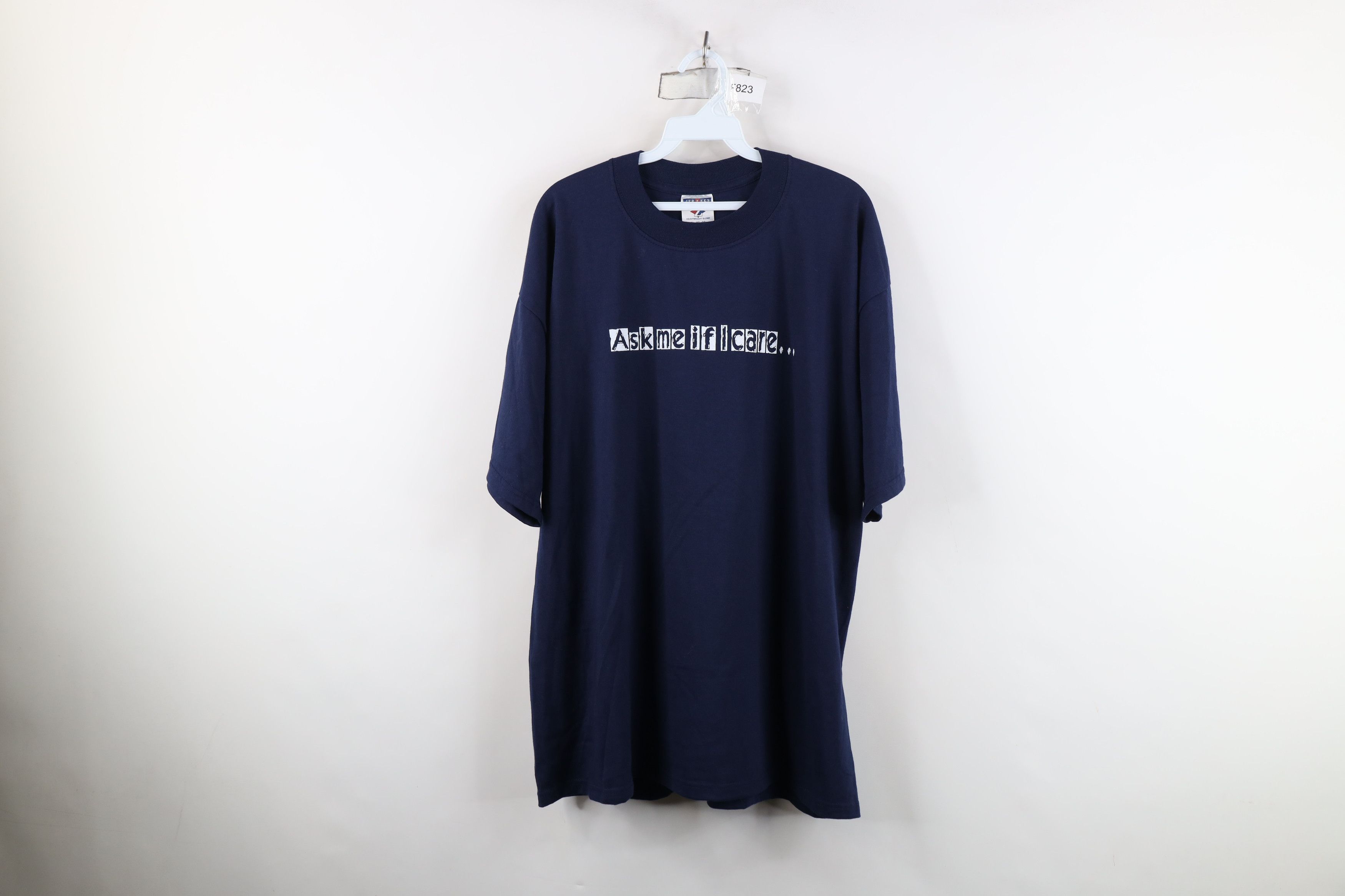 Vintage Vintage Y2K Streetwear Spell Ask Me If I Care T-Shirt Blue Size US XL / EU 56 / 4 - 1 Thumbnail