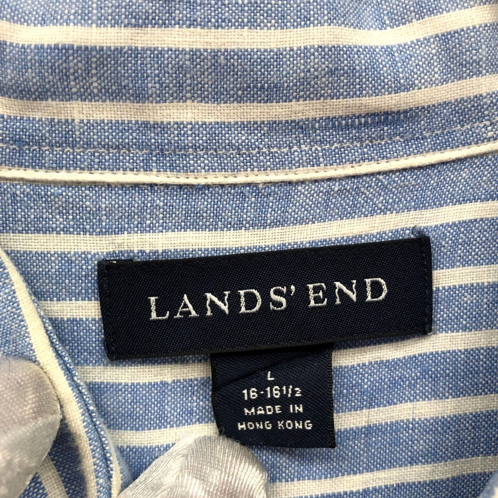 Lands' End Lands' End Short Sleeve Shirt Mens L Blue White Stripe Button-Down 100% Linen Size US L / EU 52-54 / 3 - 3 Thumbnail
