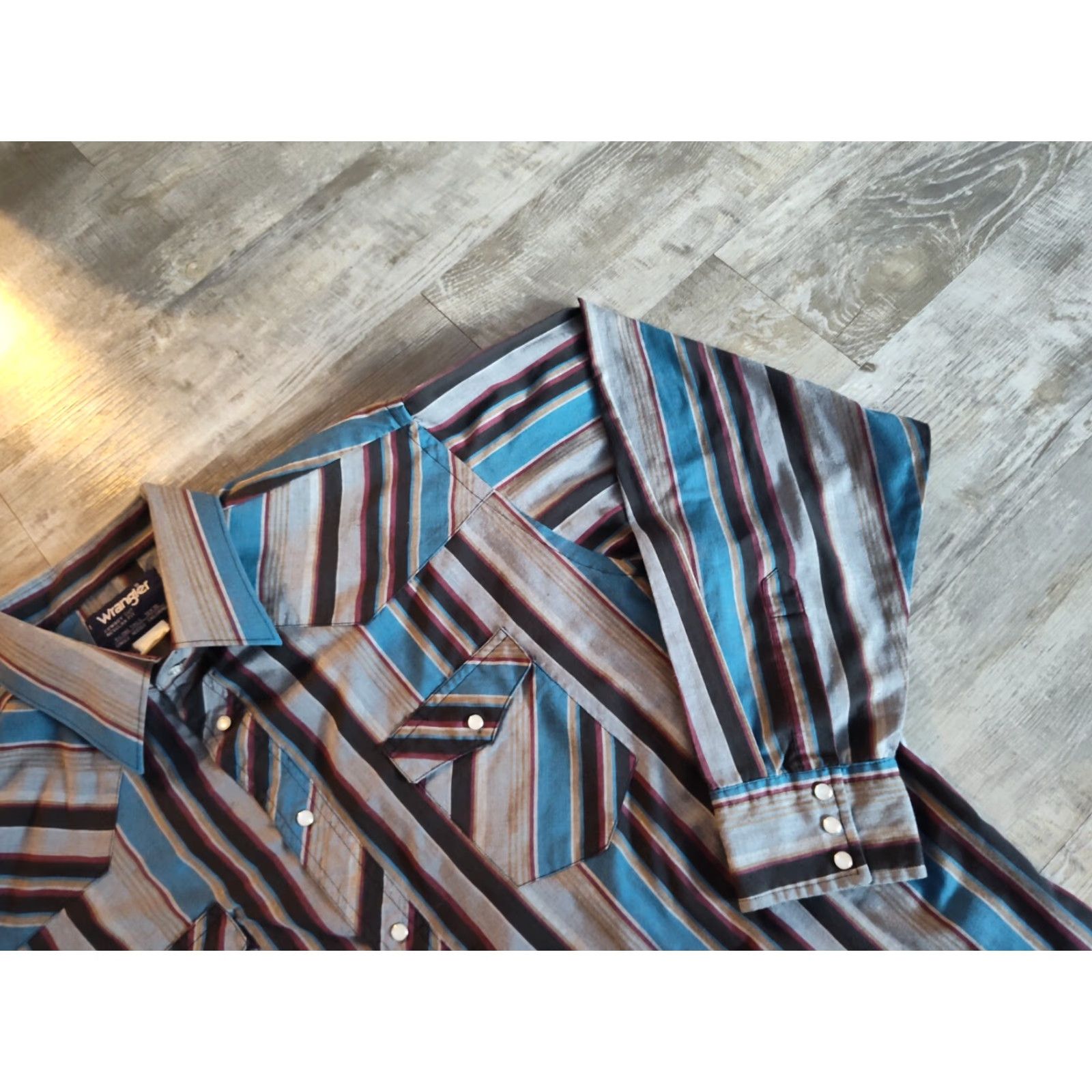Wrangler VINTAGE Wrangler Pearl Snap Shirt Mens 18X36 X-Long Tail Plaid Blue Multi USA Cowboy Cut Shirt Mens Size US XXL / EU 58 / 5 - 3 Thumbnail