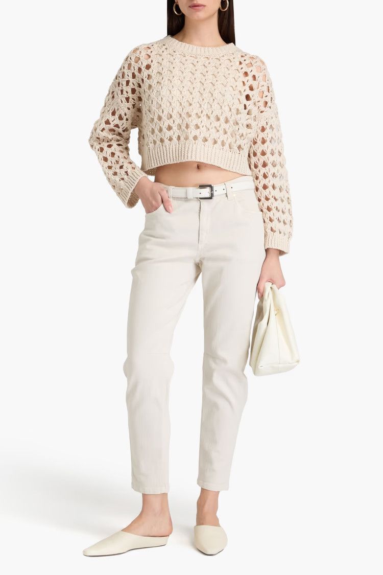 Brunello Cucinelli o1y0825 Crewneck Sweater in Beige Size M / US 6-8 / IT 42-44 - 2 Thumbnail
