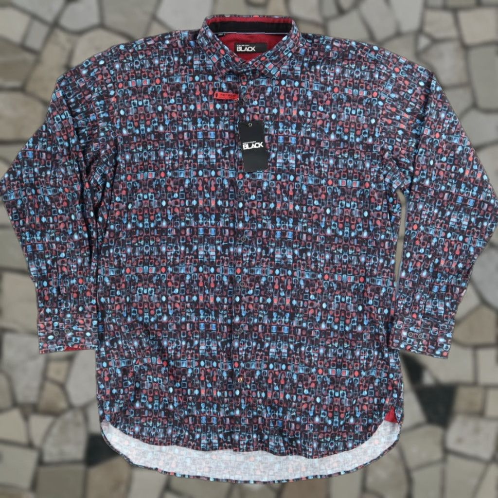 Westport Black Visconti Jersey All Over Print Long Sleeve Button Up Shirt Men's 2XT