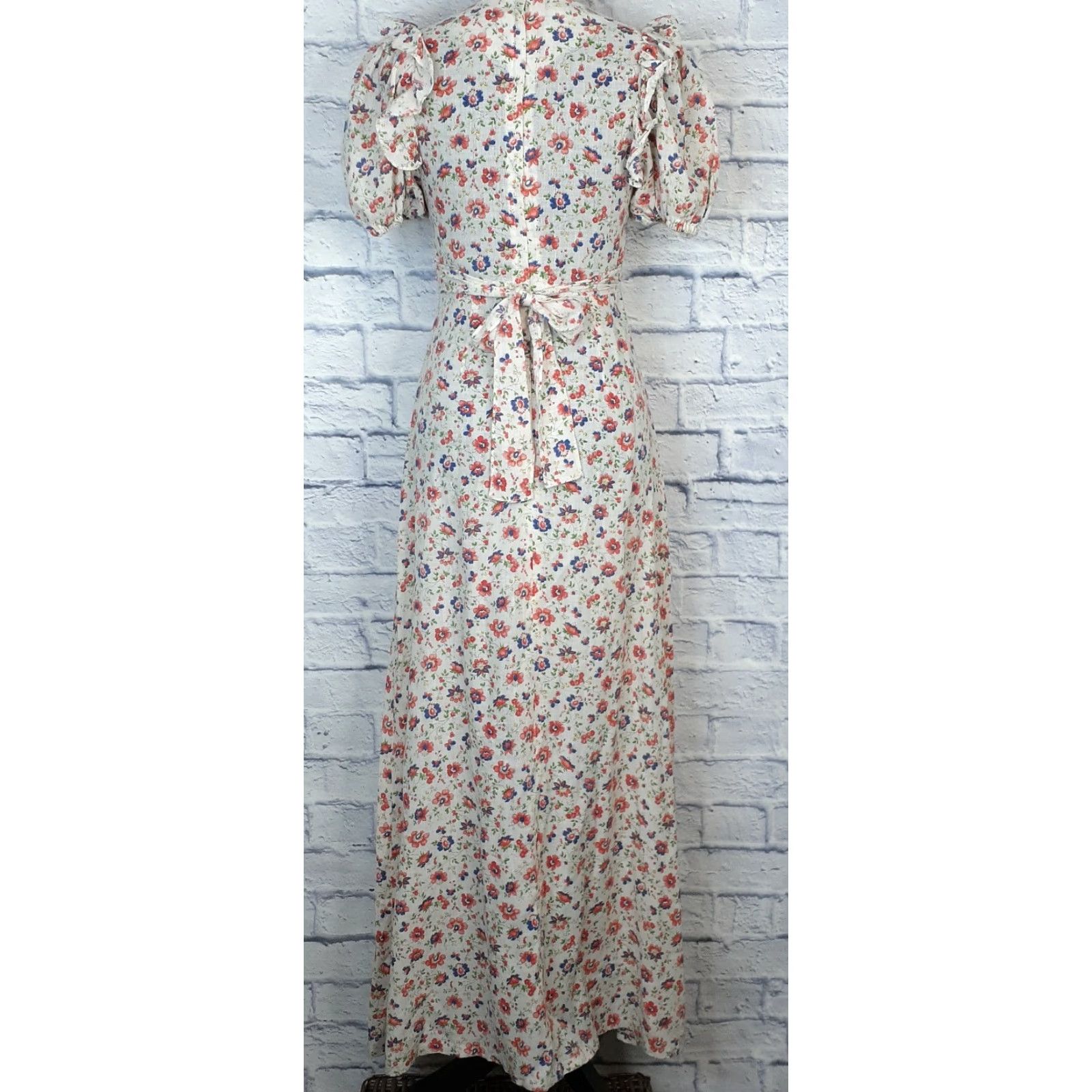 VINTAGE PBJ Floral Cottagecore Maxi Dress - Long, Short Sleeve, XS,  Multicolor, Cotton Blend, Square Neck, Zip, Petite Women, Casual