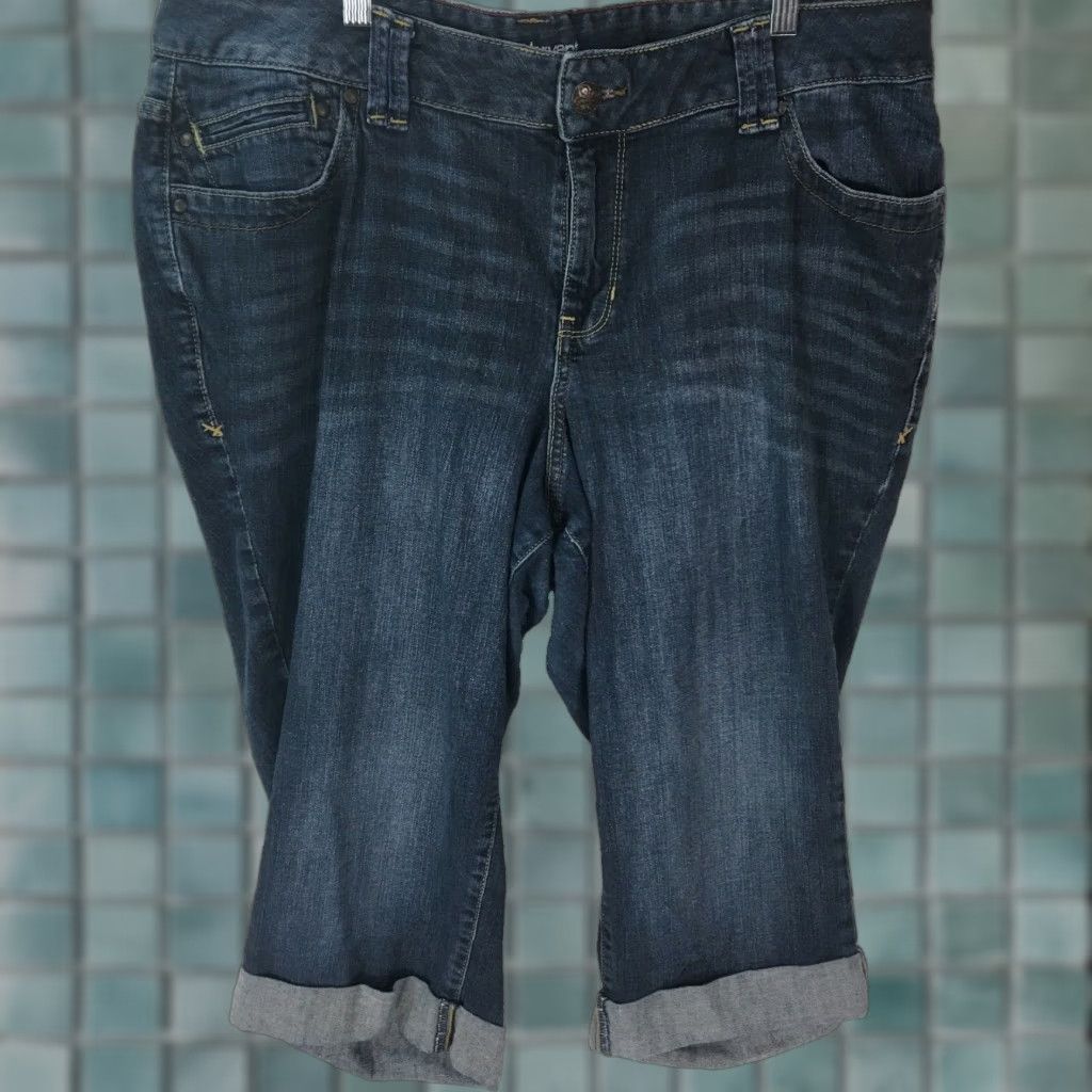 Vintage VINTAGE Lane Bryant Womens Cropped Cuffed Dark Wash Blue Denim Jeans Size 18P 40x19 Womens Size 40" / US 18 - 1 Thumbnail