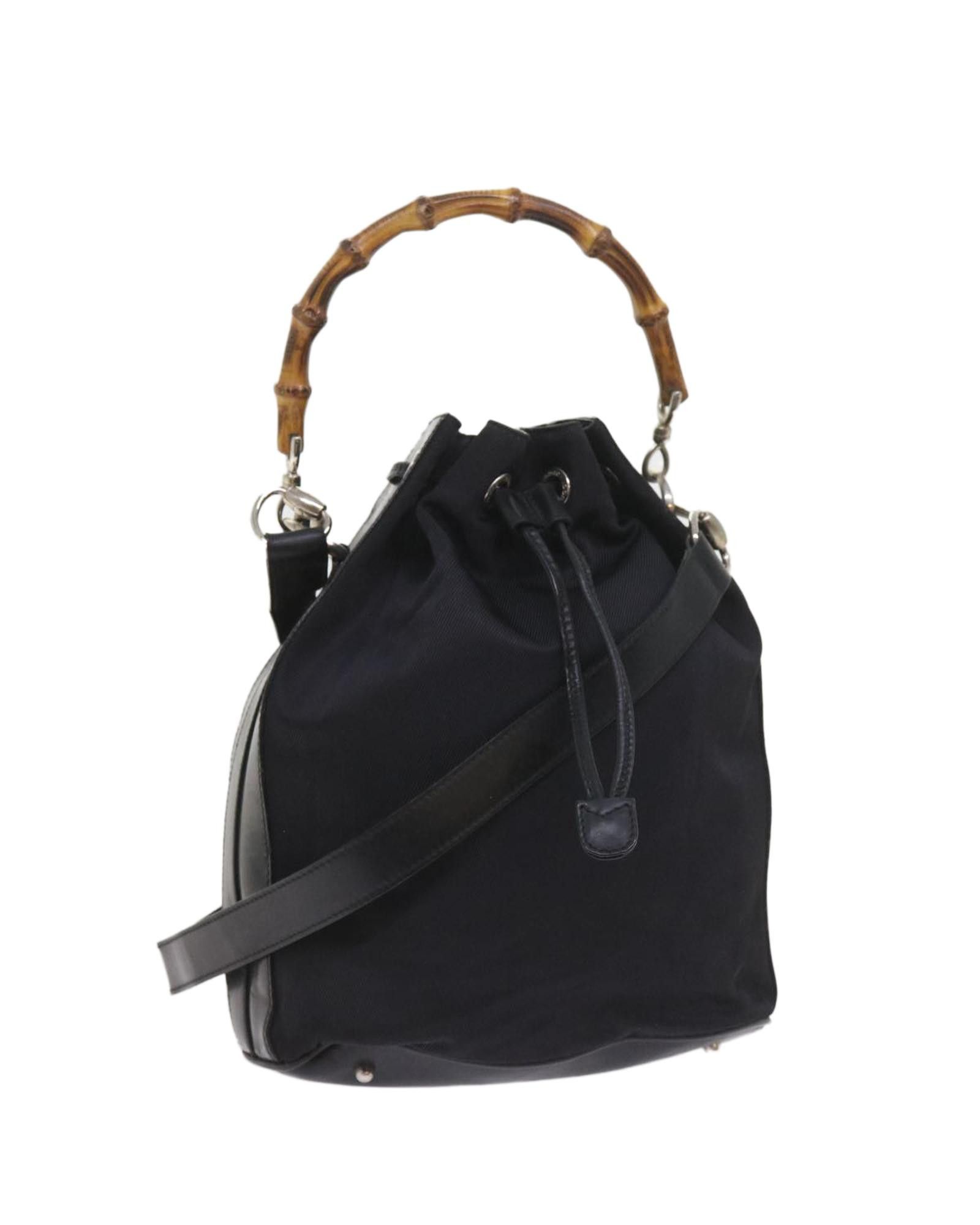 image of Gucci Black Synthetic Shoulder Bag With Bamboo Detailing, Women's