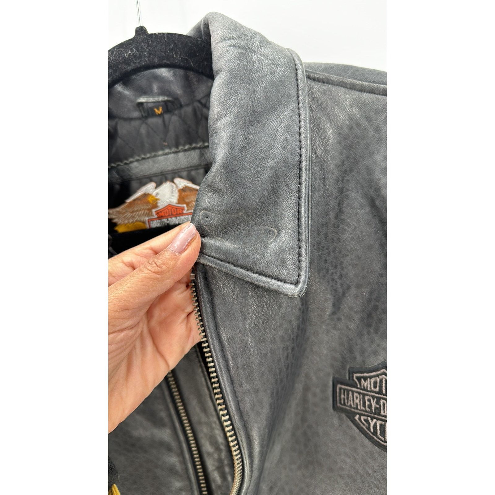 Harley Davidson Harley Davidson Embroidered Leather Fleece moto jacket sz M Size US M / EU 48-50 / 2 - 6 Thumbnail