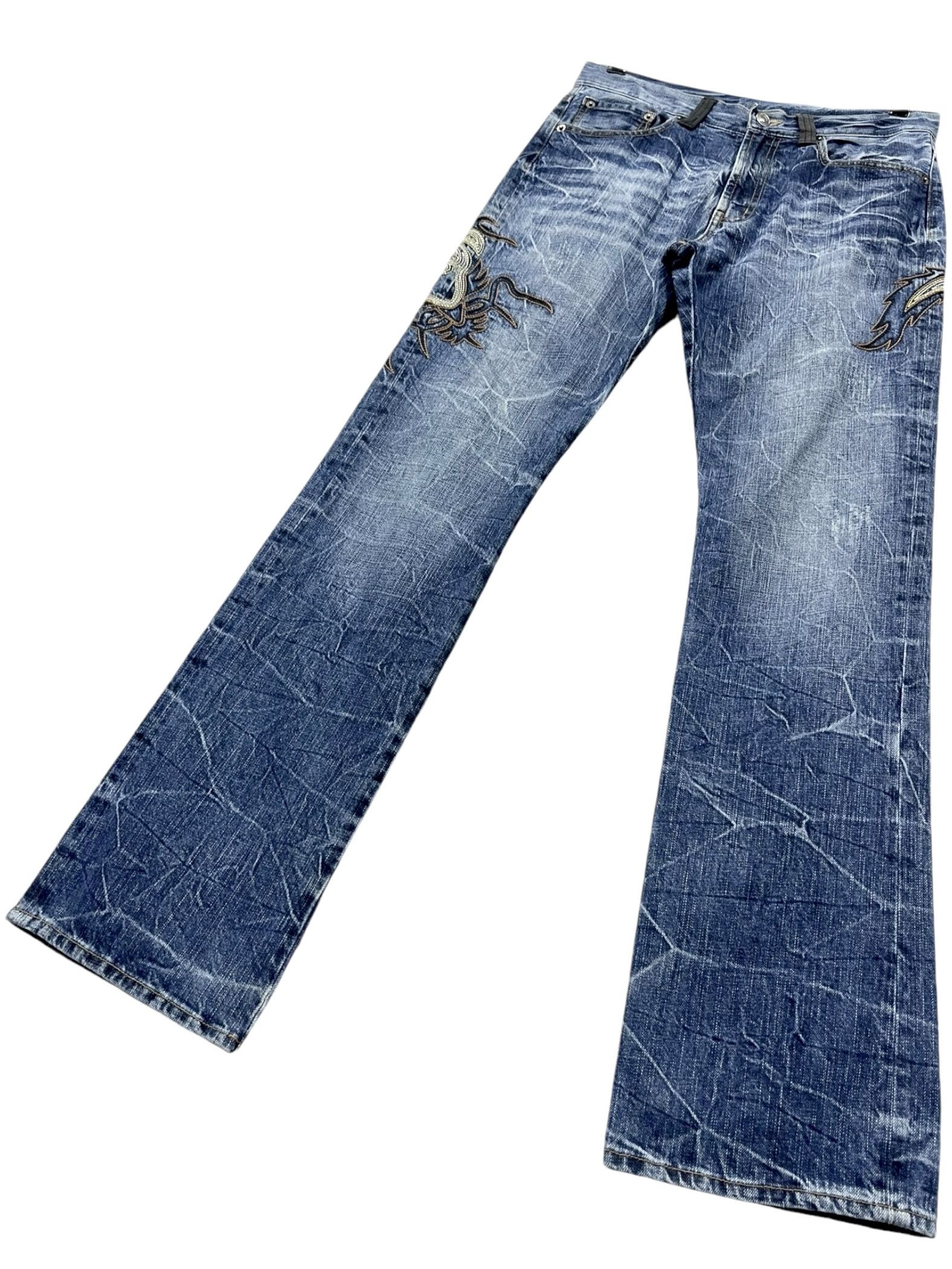 Tribal Streetwear Vintage Punk Tribal Embroidery Tattoo Studded Clawmark Flare Size US 31 - 6 Thumbnail