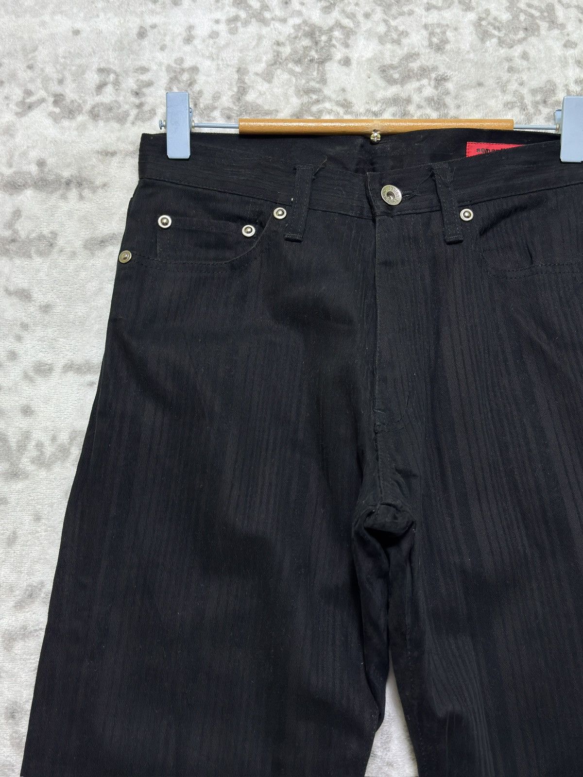 Japanese Brand Flare Semantic Design Pinstripes Zipper Pocket Denim Pant Size US 27 - 4 Thumbnail