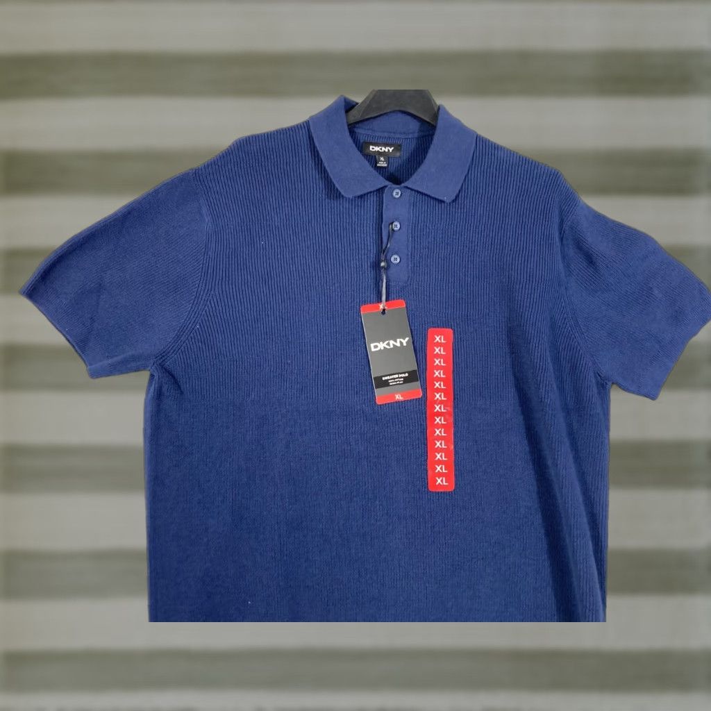 DKNY VINTAGE DKNY Polo Shirt Mens XL Blue Knit Short Sleeve NWT Regular Fit Size US XL / EU 56 / 4 - 1 Thumbnail