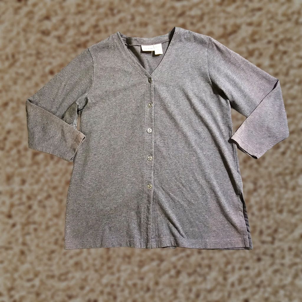 Vintage L.L. Bean Cardigan Top Womens Medium Gray Button V Neck Long Sleeve Casual Career Hoodie Shirt - wait Size M / US 6-8 / IT 42-44 - 1 Thumbnail