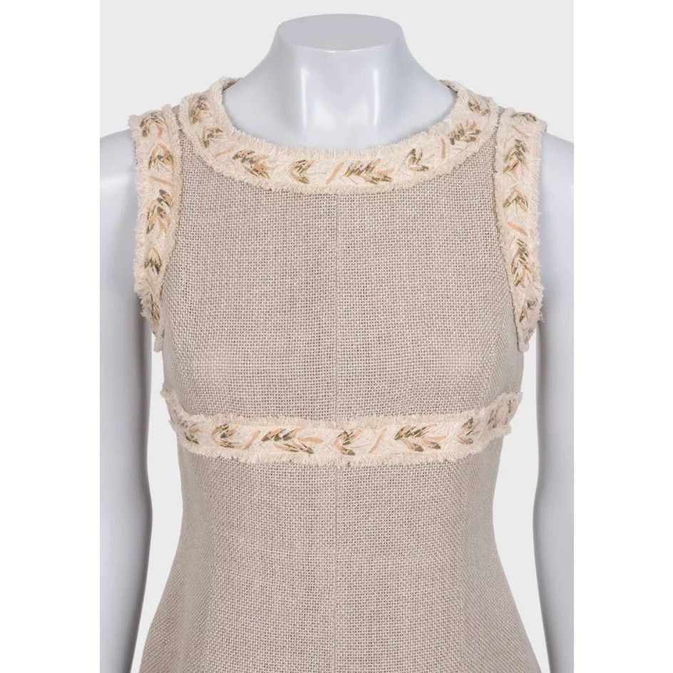 Chanel Vintage Silk & Linen Beige Dress Size 36/S
