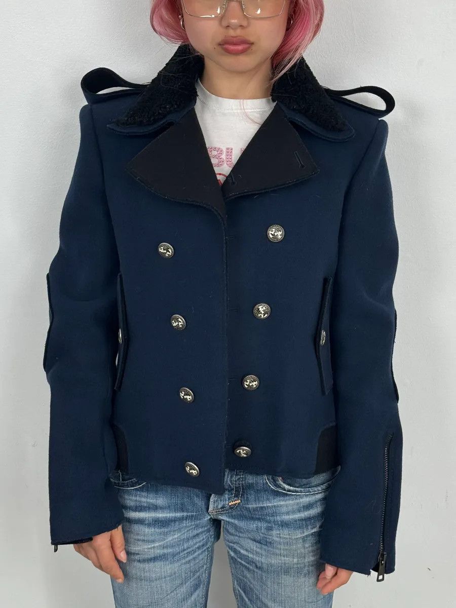 Balenciaga FW2007 Balenciaga Navy Wool Shearling Peacoat Jacket Size M / US 6-8 / IT 42-44 - 2 Thumbnail