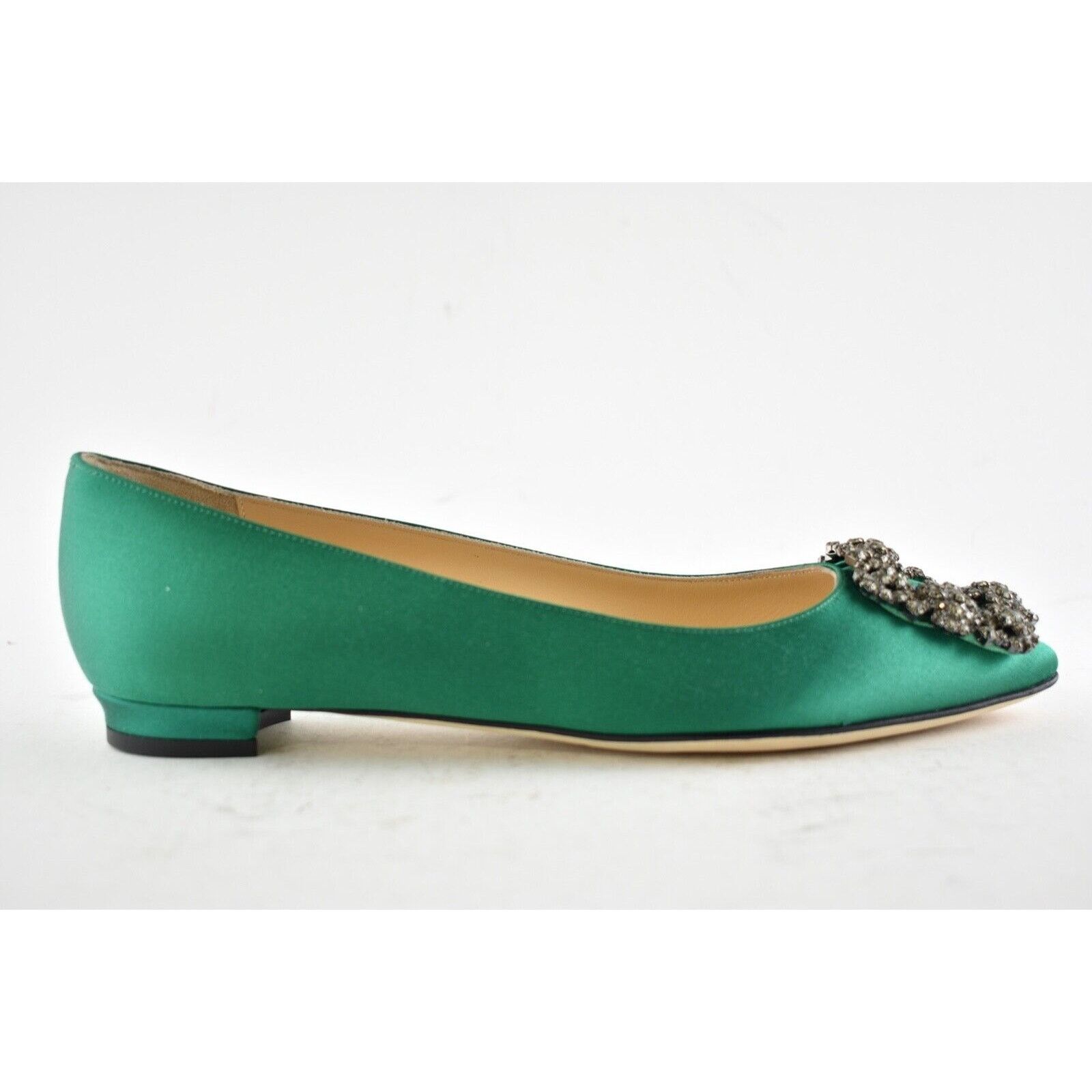 Manolo Blahnik Hangisi Emerald Satin Jewel Buckle Ballerina Ballet Flat 39 Size US 9 / IT 39 - 3 Thumbnail