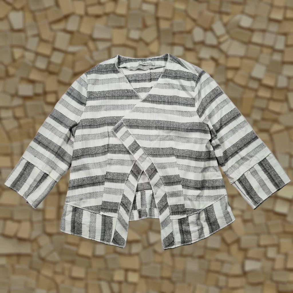 Vintage Betty Barclay Cardigan Womens 10 UK Striped Open Front White Grey Knit Size L / US 10 / IT 46 - 1 Thumbnail