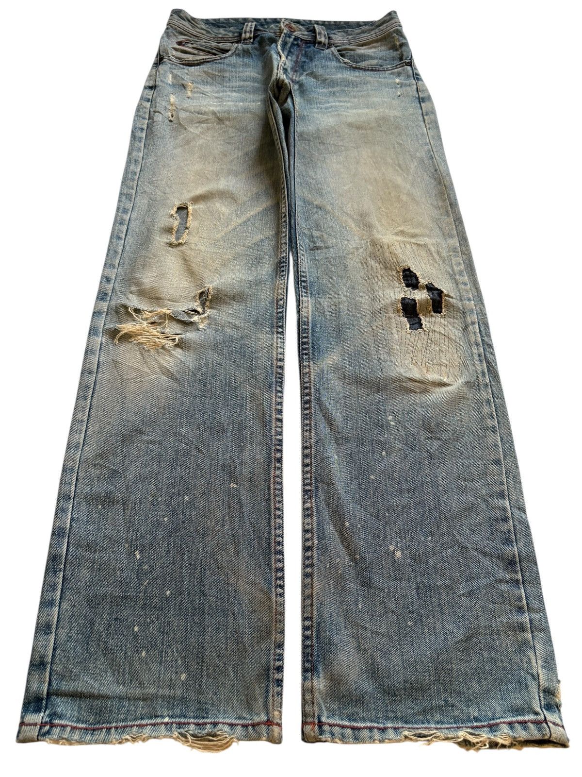 Japanese Brand × Kapital Vintage Nylaus Patches Mud Distressed Ripped Loose Jeans Size US 31 - 1 Thumbnail