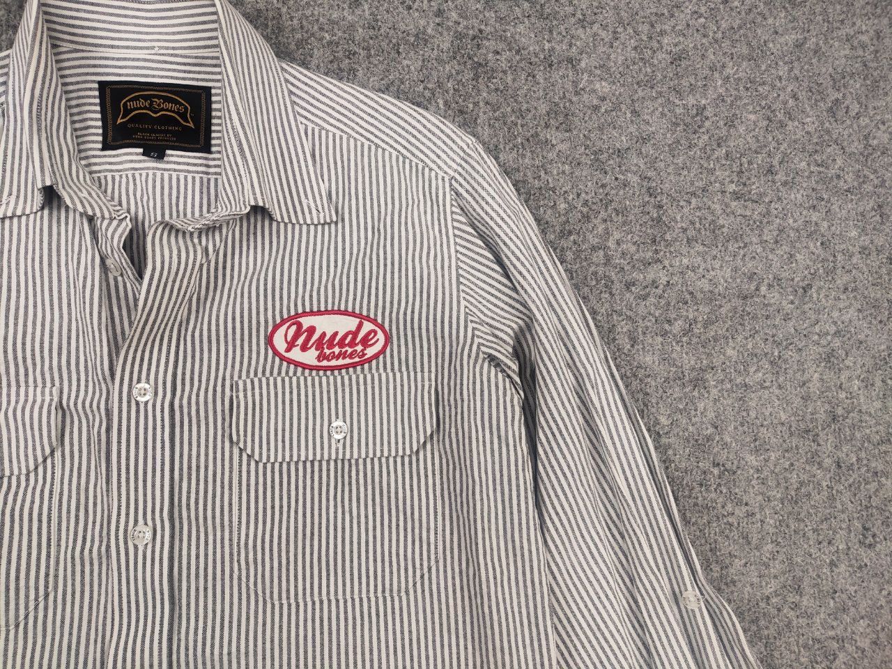 Japanese Brand Nude Bones Vintage Japan Work USA striped shirt embroidery Size US S / EU 44-46 / 1 - 3 Thumbnail