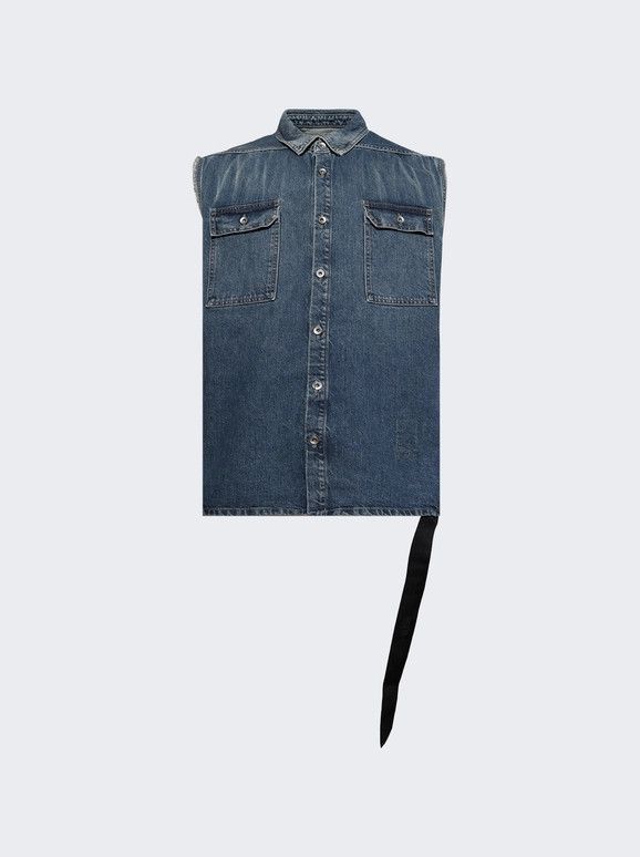 Rick Owens o1mle0226 SL Tommy Jumbo Outershirt In Blue Size US XXL / EU 58 / 5 - 1 Thumbnail