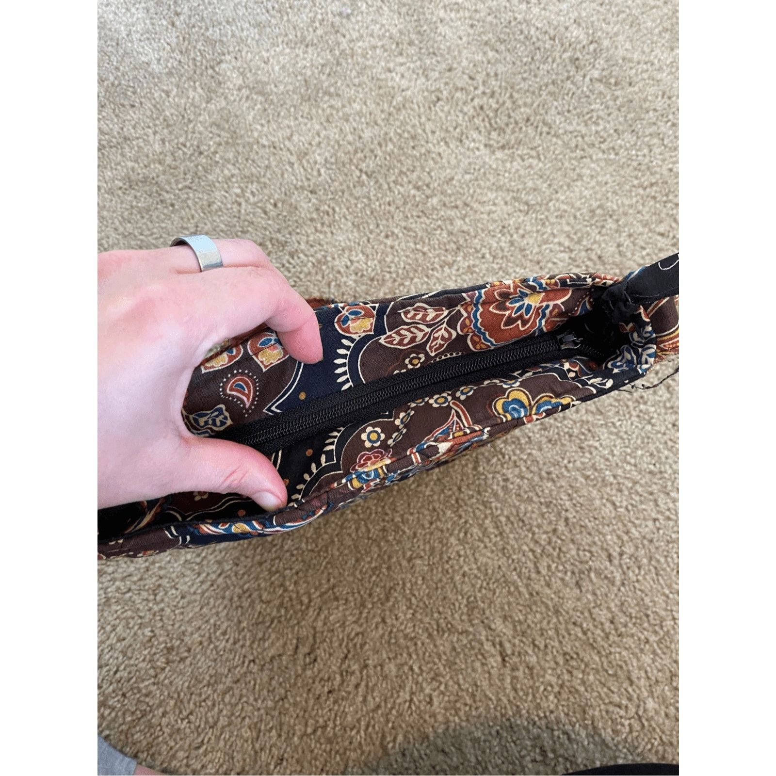 Vera Bradley Vera Bradley Cafe Latte Classic Crossbody Brown Paisley Blue Size ONE SIZE - 11 Thumbnail