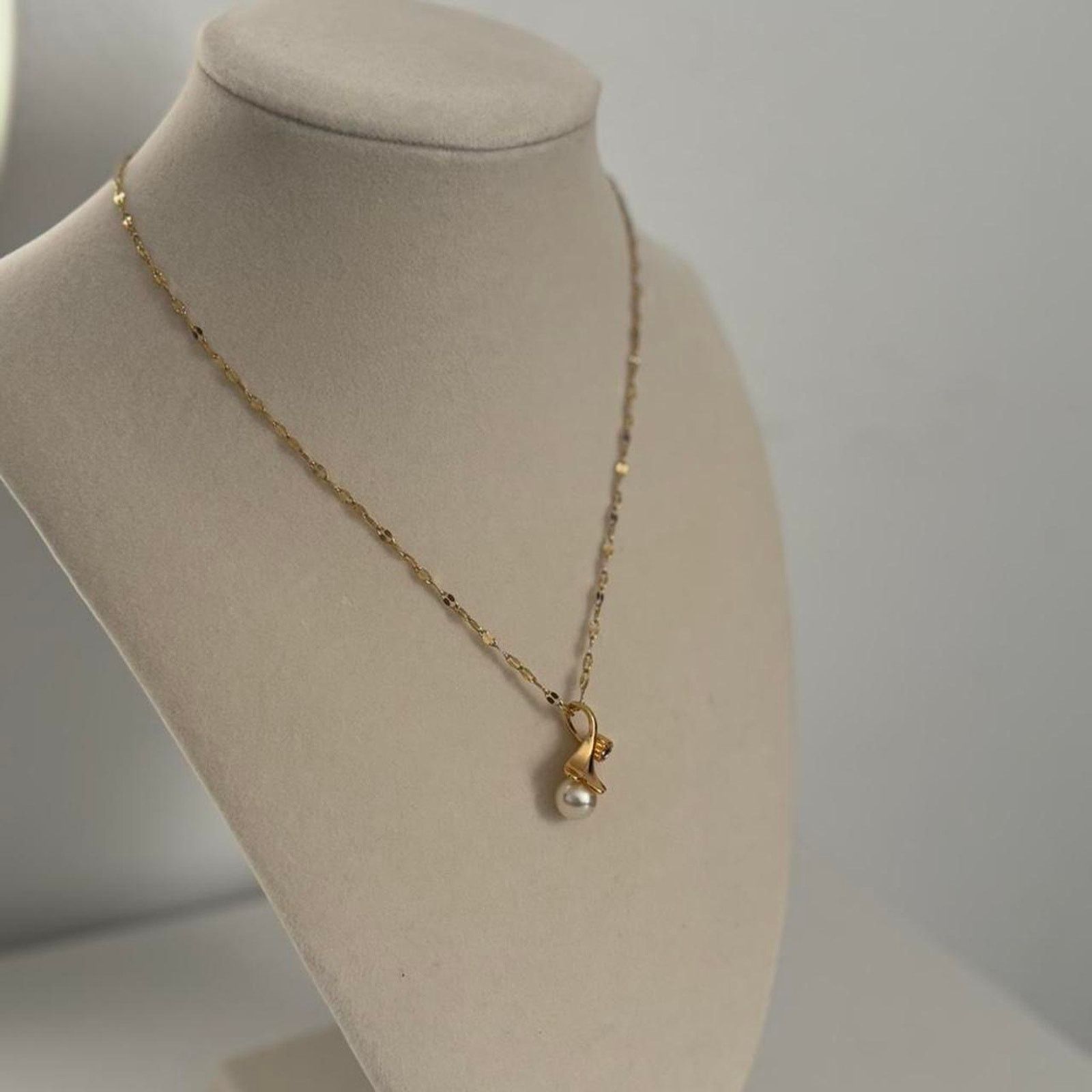 Other Gold Pearl Necklace with Bow Pendant Stainless Steel Size ONE SIZE - 2 Thumbnail