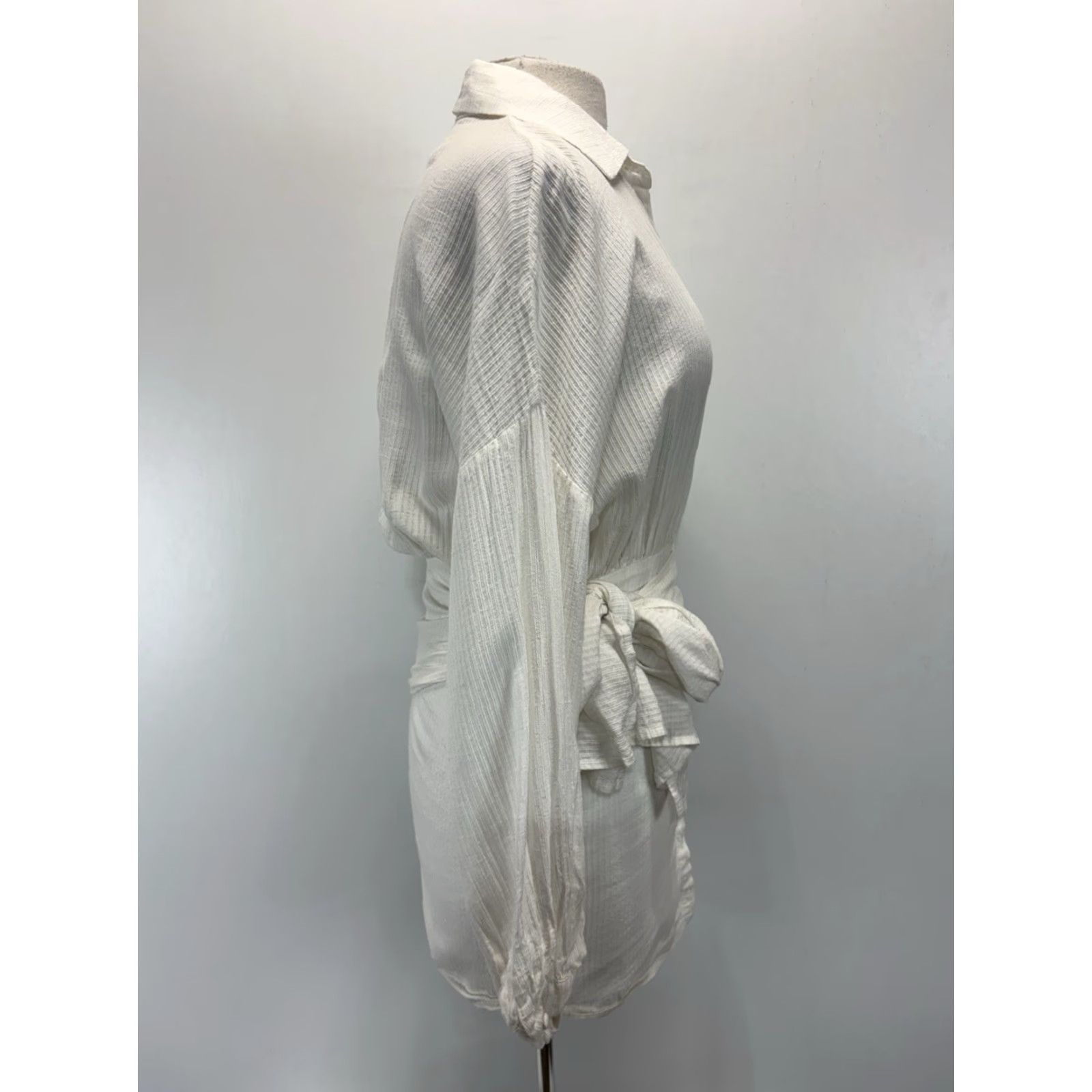 Vintage Atoir The Ava Shirt Dress - Womens Size 6 White Banana Fiber Mini Tie Waist Size M / US 6-8 / IT 42-44 - 4 Thumbnail