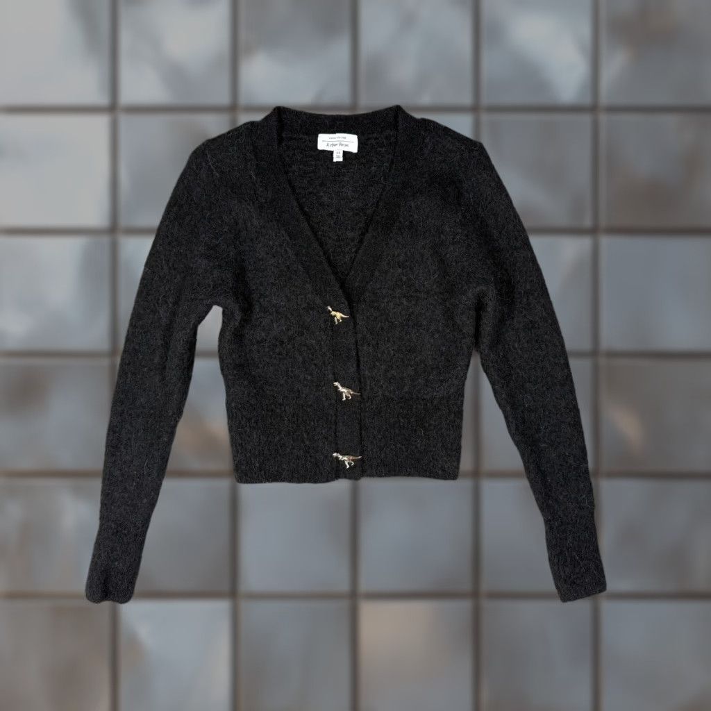 Vintage VINTAGE Paris Atelier Women's Cardigan Sweater XS Black Long Sleeve Knit Wool Alpaca Dinosaur Accents Bohemian City Style Size XS / US 0-2 / IT 36-38 - 1 Thumbnail