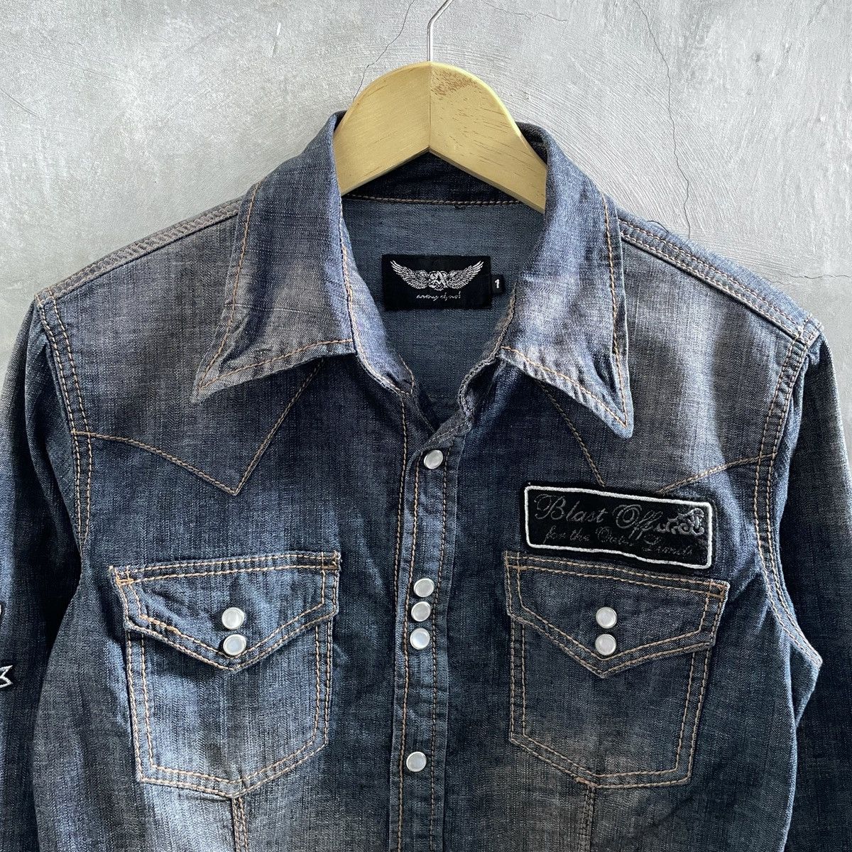 14th Addiction × If Six Was Nine × Le Grande Bleu (L.G.B.) 🔥Anarchy Blue denim snap button patch shirt Size US S / EU 44-46 / 1 - 3 Thumbnail