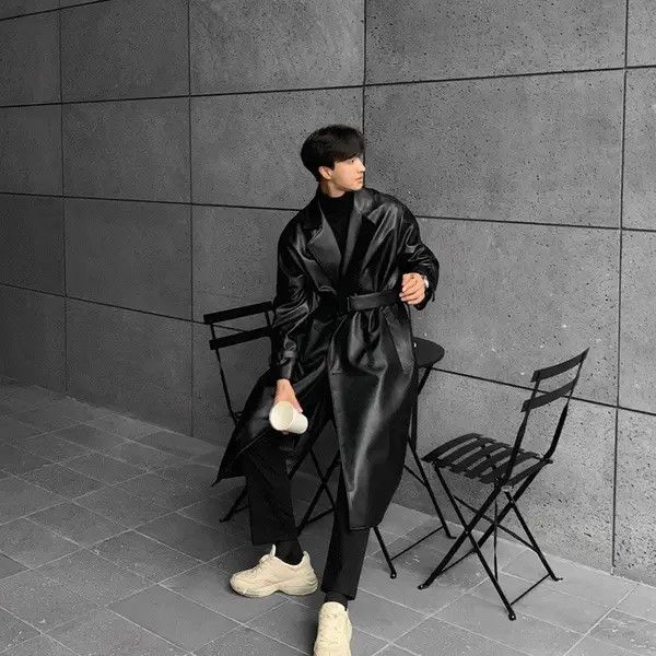 Designer Streetwear style Long Black Faux Leather trench coat y2k Size US L / EU 52-54 / 3 - 4 Thumbnail