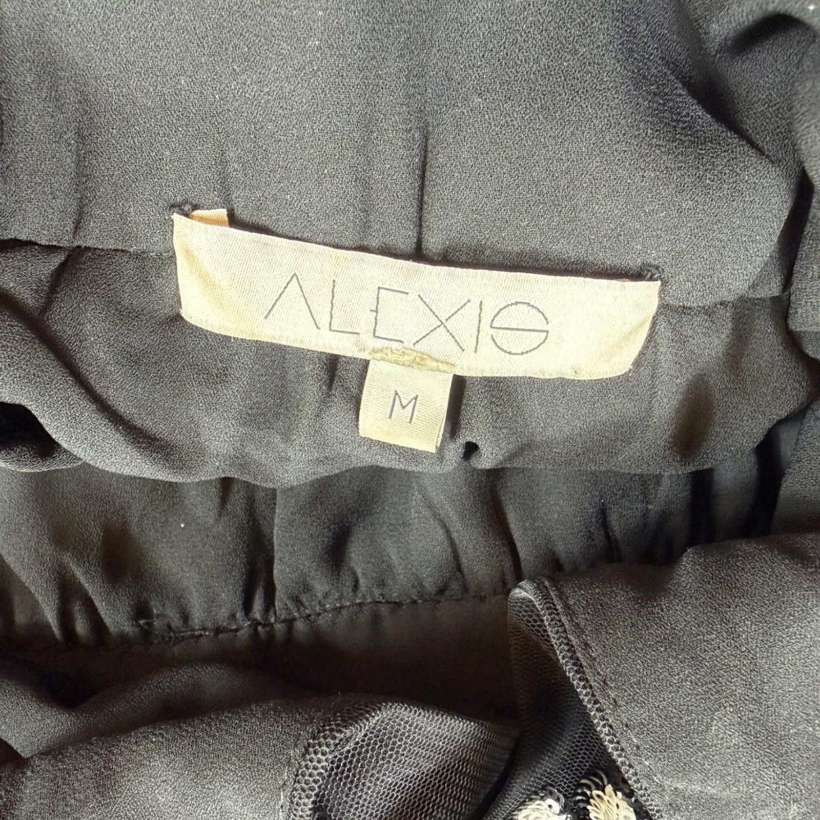 Alexis Mabille Alexis Black Floral Sequin Tulle Mini Dress Velvet Tie Size M / US 6-8 / IT 42-44 - 6 Thumbnail