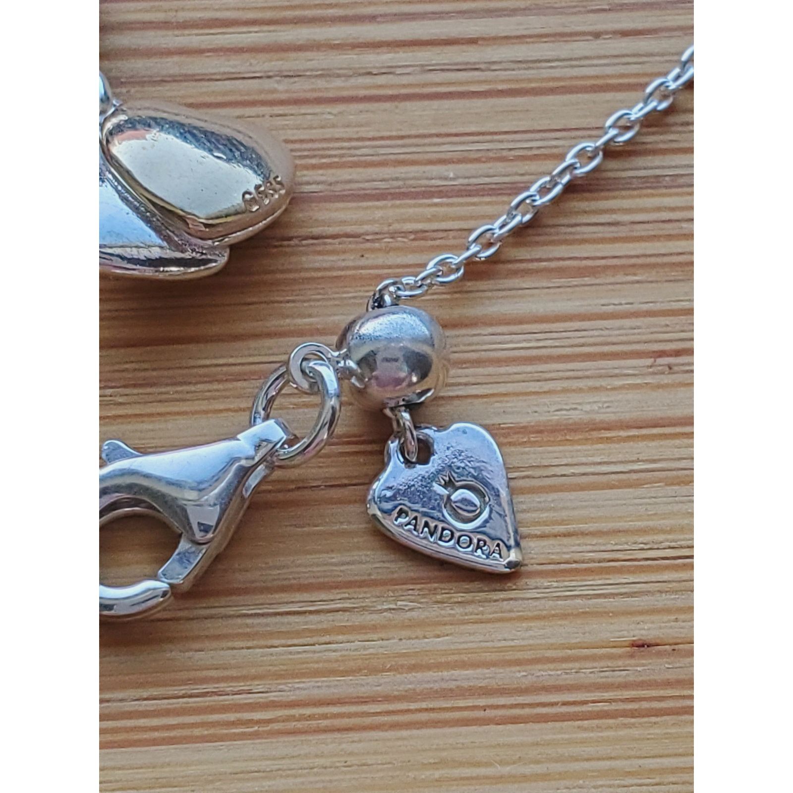 pandora Pandora Sterling Silver Two Tone Double Heart Charm Necklace Size ONE SIZE - 6 Thumbnail