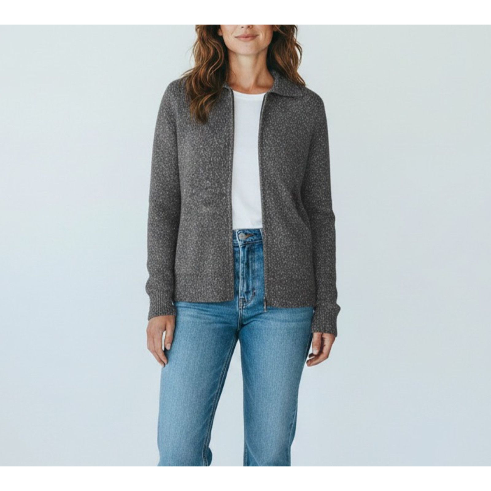 Eileen Fisher EILEEN FISHER Gray Full Zip Collared Cardigan Sweater Size S Size S / US 4 / IT 40 - 1 Thumbnail