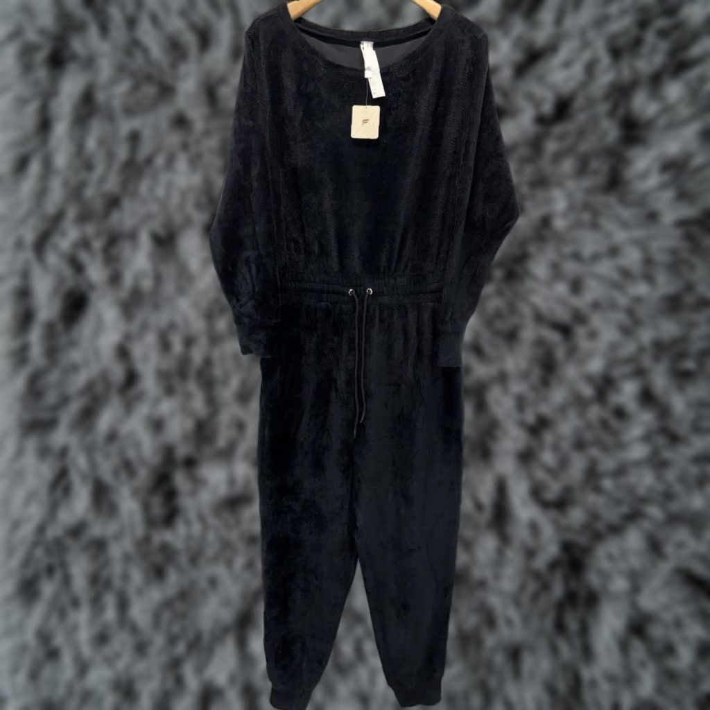 Fabletics Fabletics Jumpsuit Womens Large Black Cozy Cord Zip Elastic Waist Loungewear Size 40" / US 18 - 1 Thumbnail