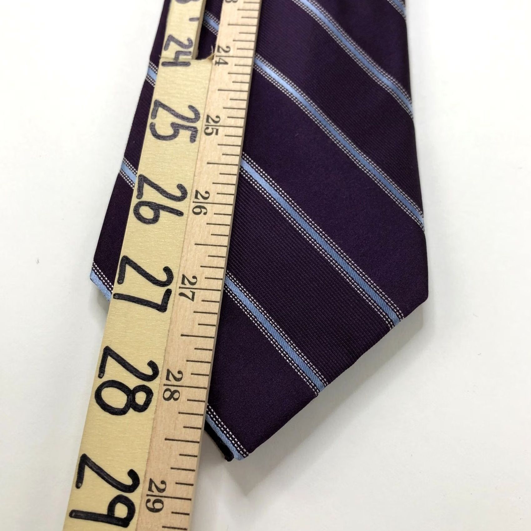 Jones New York VINTAGE Jones New York Men Silk Necktie Striped 3.5-in/57-in Purple Tie 57 Inches Mens Designer Adjustable Size ONE SIZE - 3 Thumbnail