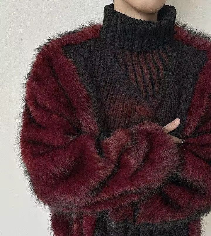 Other Avant Garde Black & Red Warm Fur Fluffy Sweater Jacket Y2k Size US L / EU 52-54 / 3 - 9 Thumbnail