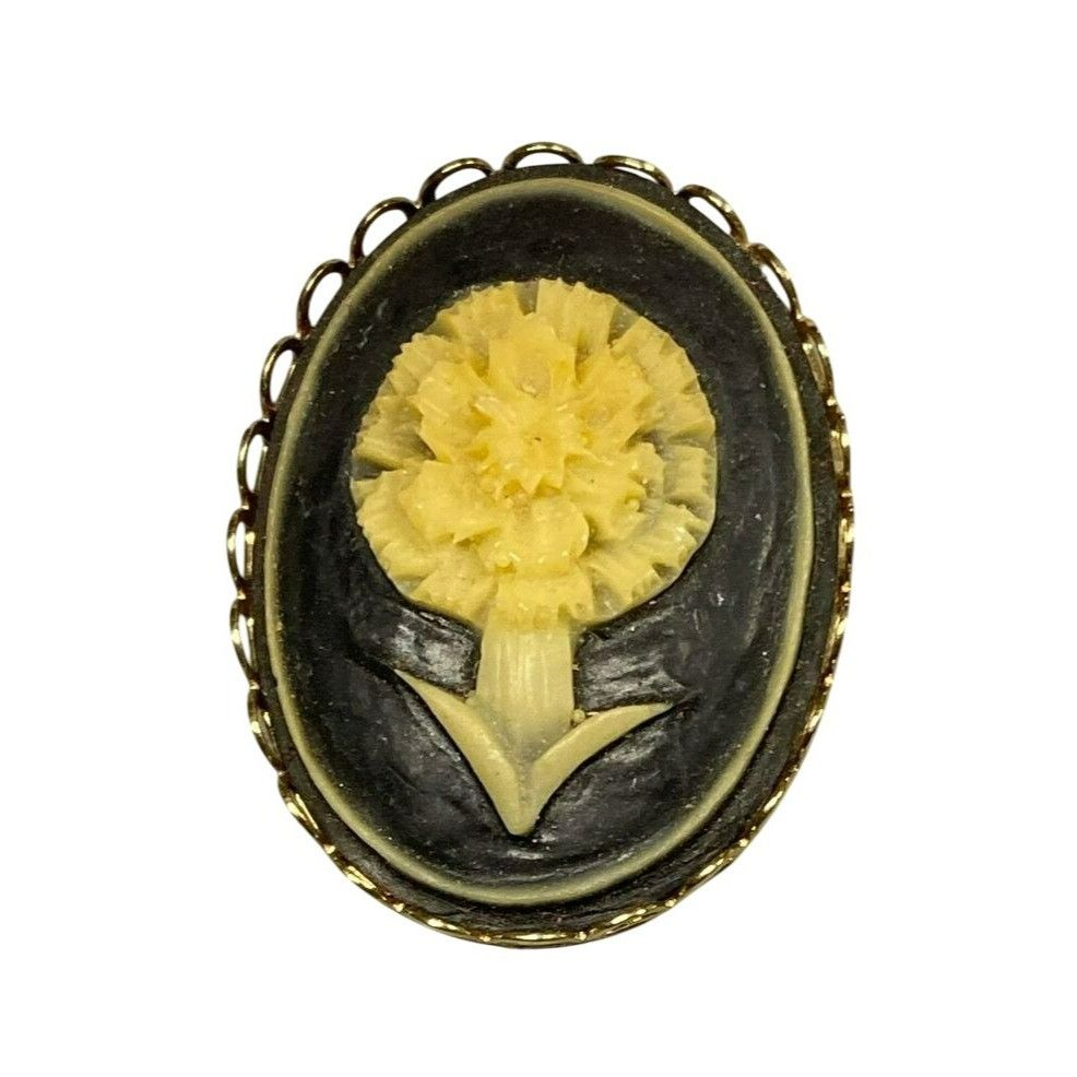 Other Vintage Floral Black and White Cameo Brooch Pin Gold-Tone Sc Size ONE SIZE - 2 Thumbnail