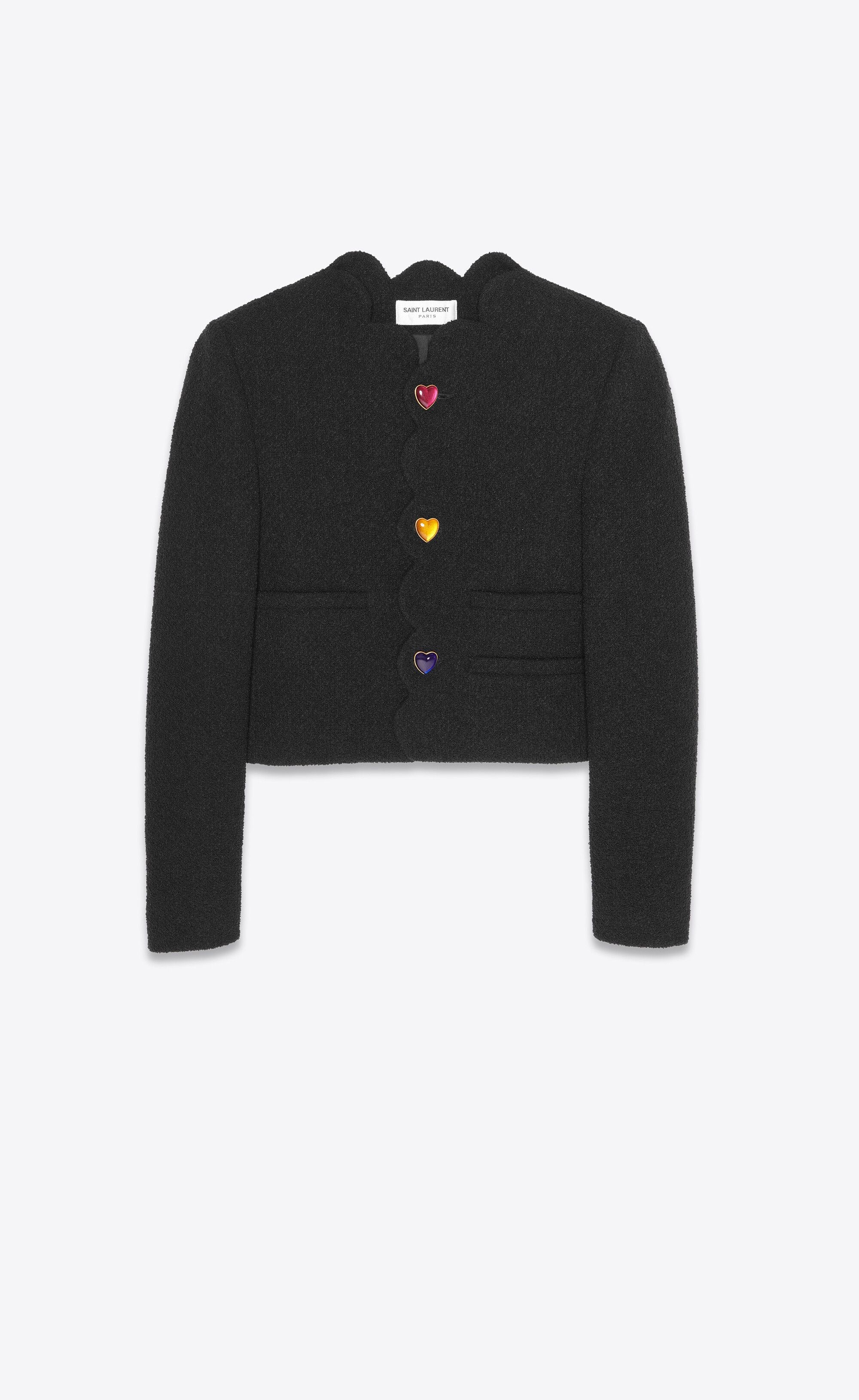 Saint Laurent Paris o1s1wg110125 686538 Cropped Jacket in Bouclé Tweed in Black Size XS / US 0-2 / IT 36-38 - 4 Thumbnail
