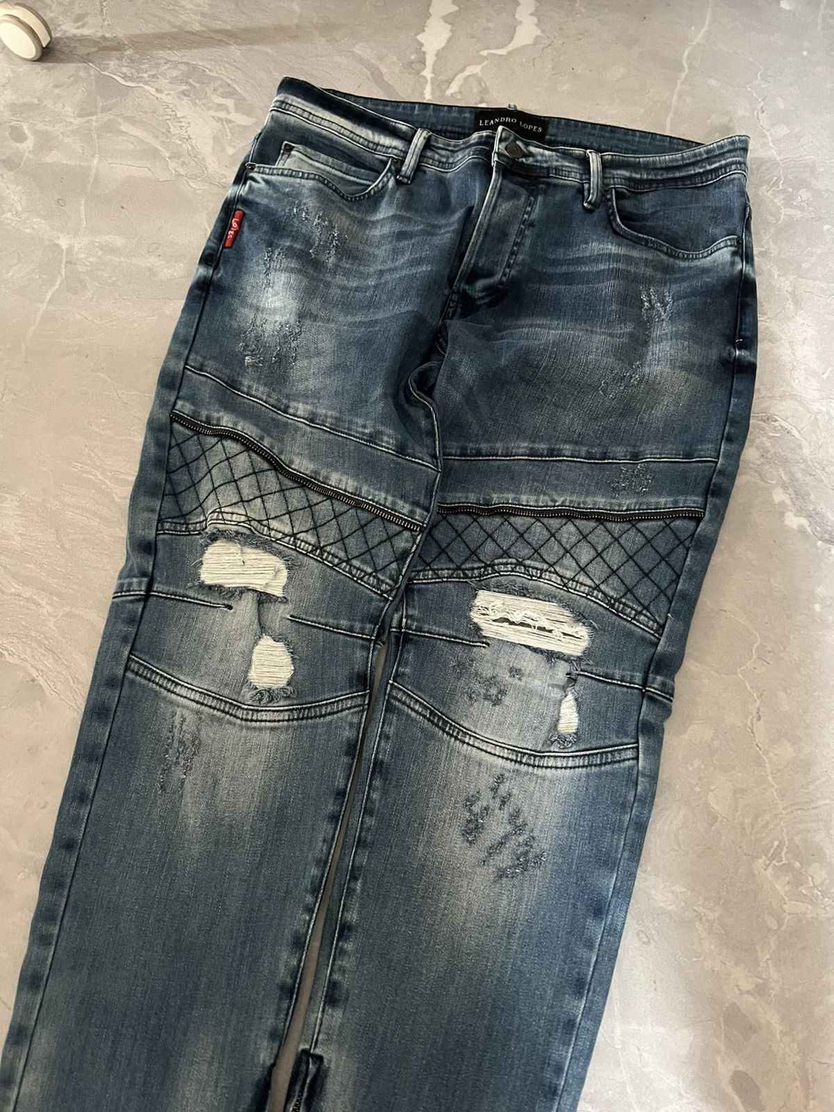 Japanese Brand Flared Distressed Heavy Jeans / Undercover Style Faded 90 Size US 35 - 2 Thumbnail