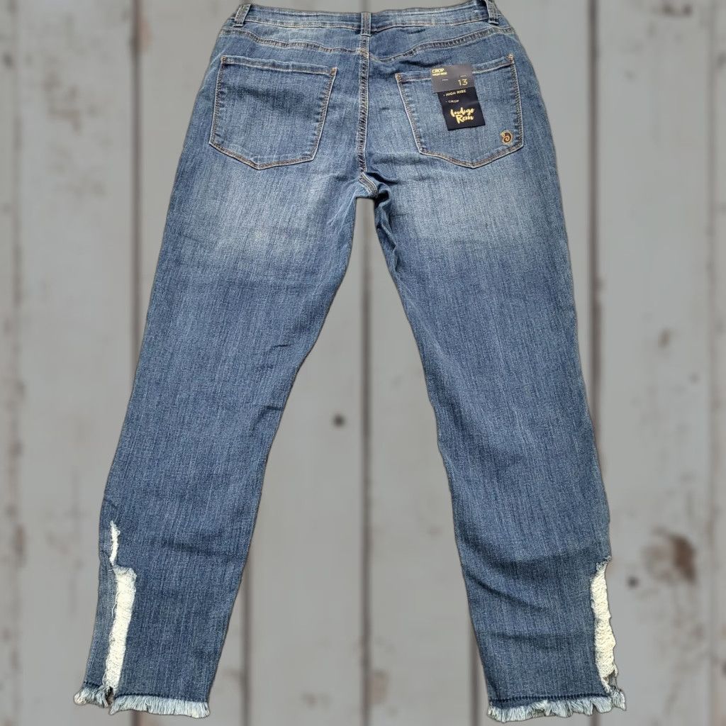 Vintage INDIGO REIN Jeans Women's 13/30 Medium Blue Distressed High Rise Crop Slim 5-Pocket Denim Jeans Womens 90s City College Fashion Size 34" / US 12 / IT 48 - 1 Thumbnail